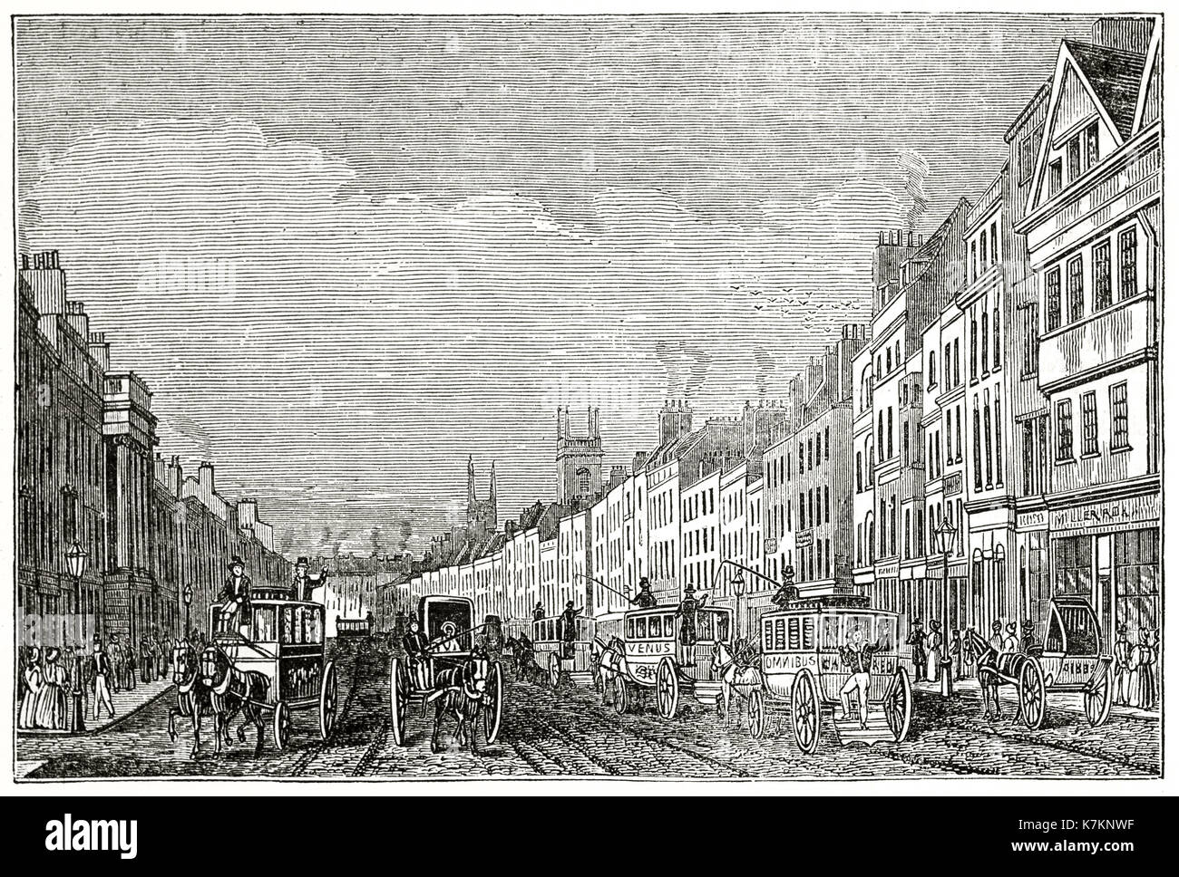 Old view of Holborn from Middle Row, London. By unidentified author, publ. on The Penny Magazine, London, 1837 Stock Photo