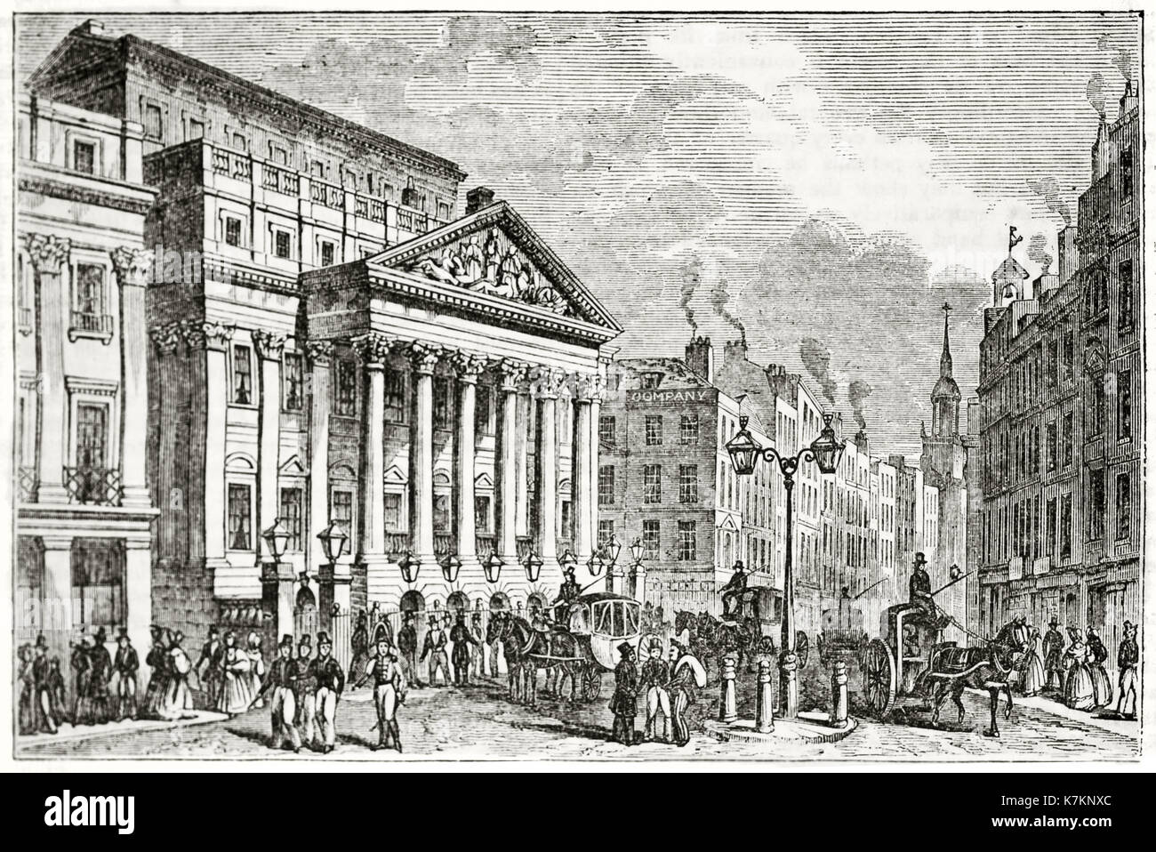 Old view of the mansion House, London. By unidentified author, The Penny Magazine, London, 1837 Stock Photo