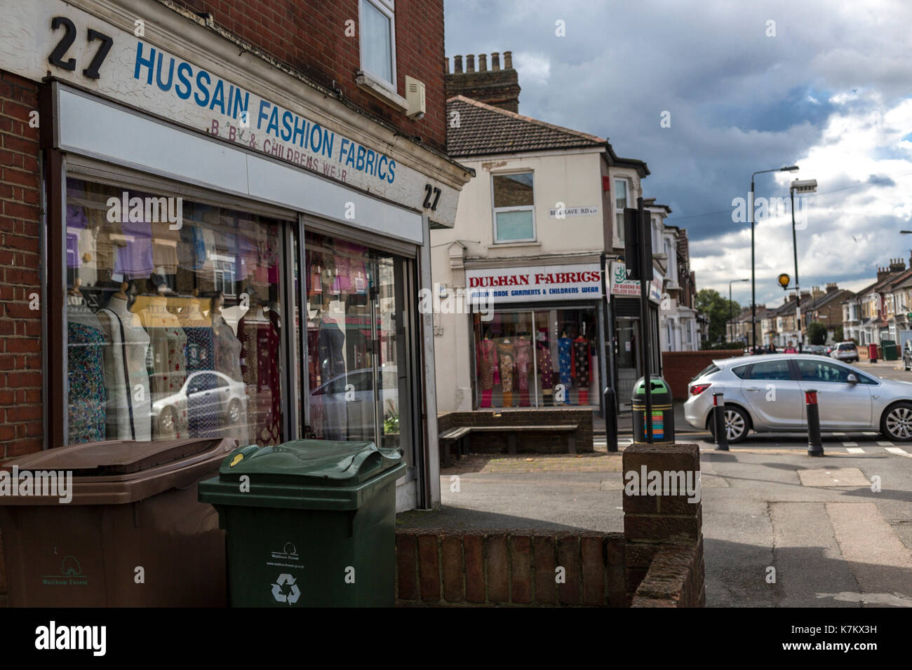 Exterior of fabric shops on Queen's Road in Walthamstow, east London