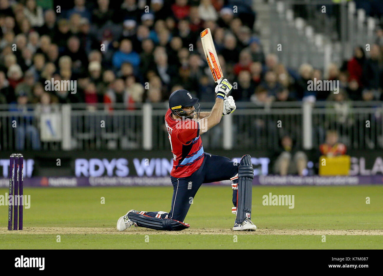 England's Liam Plunkett in bat during the NatWest T20 match at the Emirates Riverside, Durham. Stock Photo