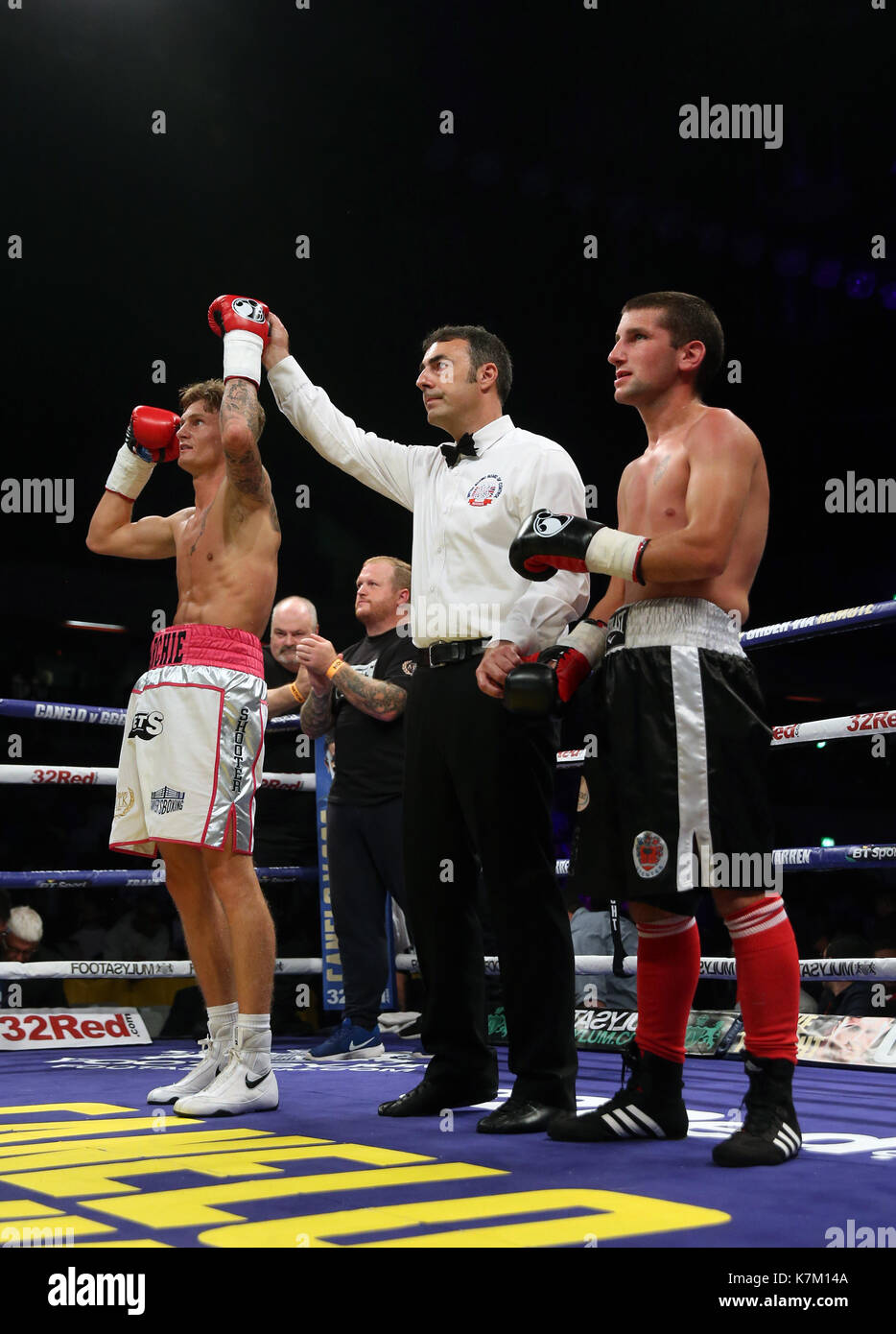 Archie Sharp celebrates beating Imre Nagy in the International Super-Featherweight Contest at the Copper Box Arena, London. PRESS ASSOCIATION Photo. Picture date: Saturday September 16, 2017. See PA story BOXING London. Photo credit should read: Scott Heavey/PA Wire Stock Photo