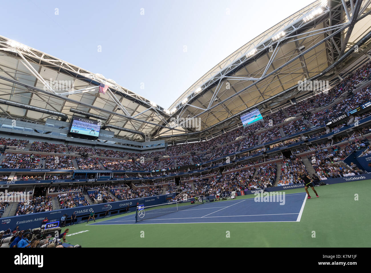 Rafael Nadal (ESP) and Kevin Anderson (RSA)playing in the Men's Singles Final  at the 2017 US Open Tennis Championships Stock Photo