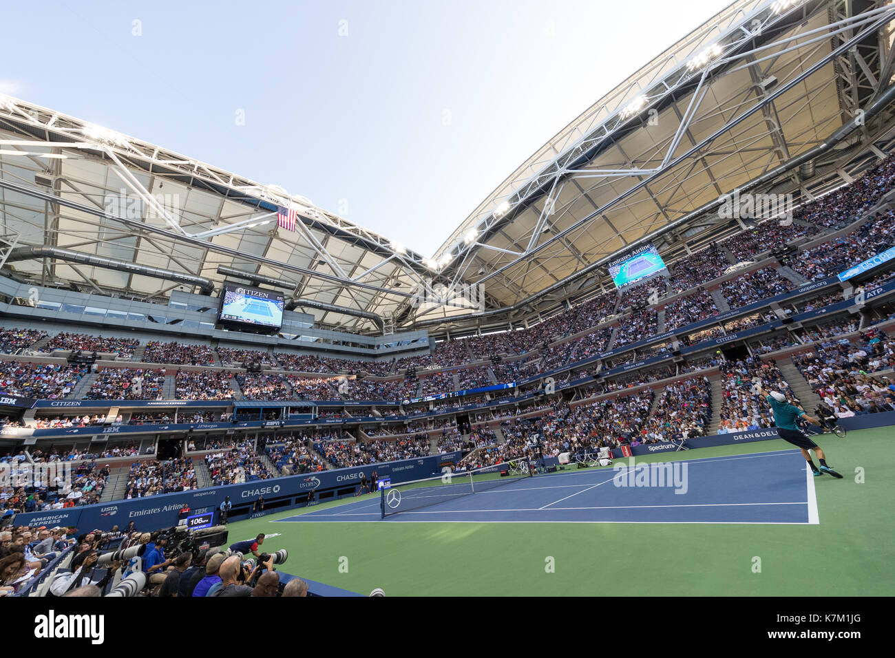 Rafael Nadal (ESP) and Kevin Anderson (RSA)playing in the Men's Singles Final  at the 2017 US Open Tennis Championships Stock Photo