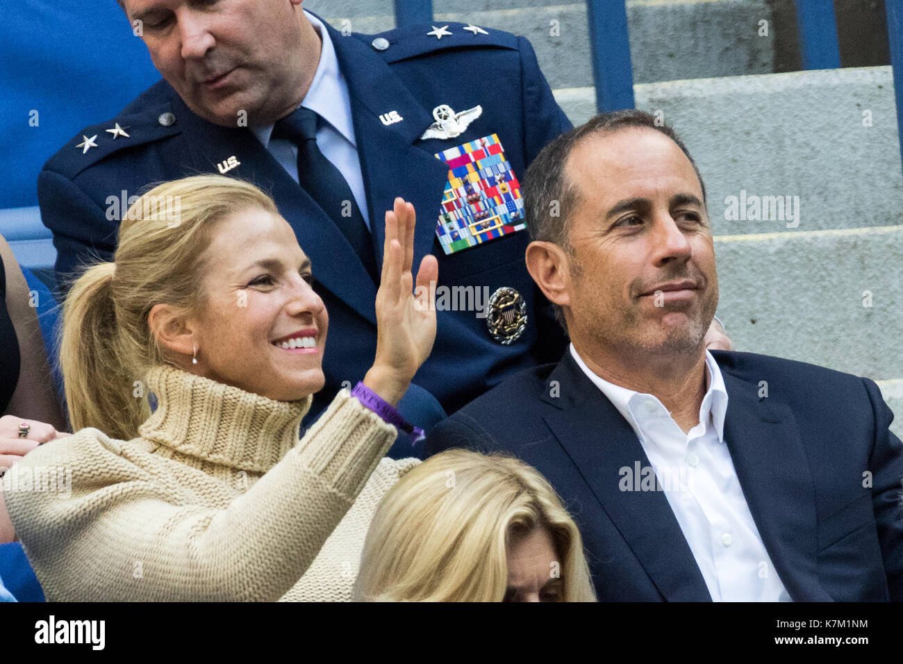 Jerry Seinfeld and wife  Jessica watching the Men's Singles Final  at the 2017 US Open Tennis Championships Stock Photo