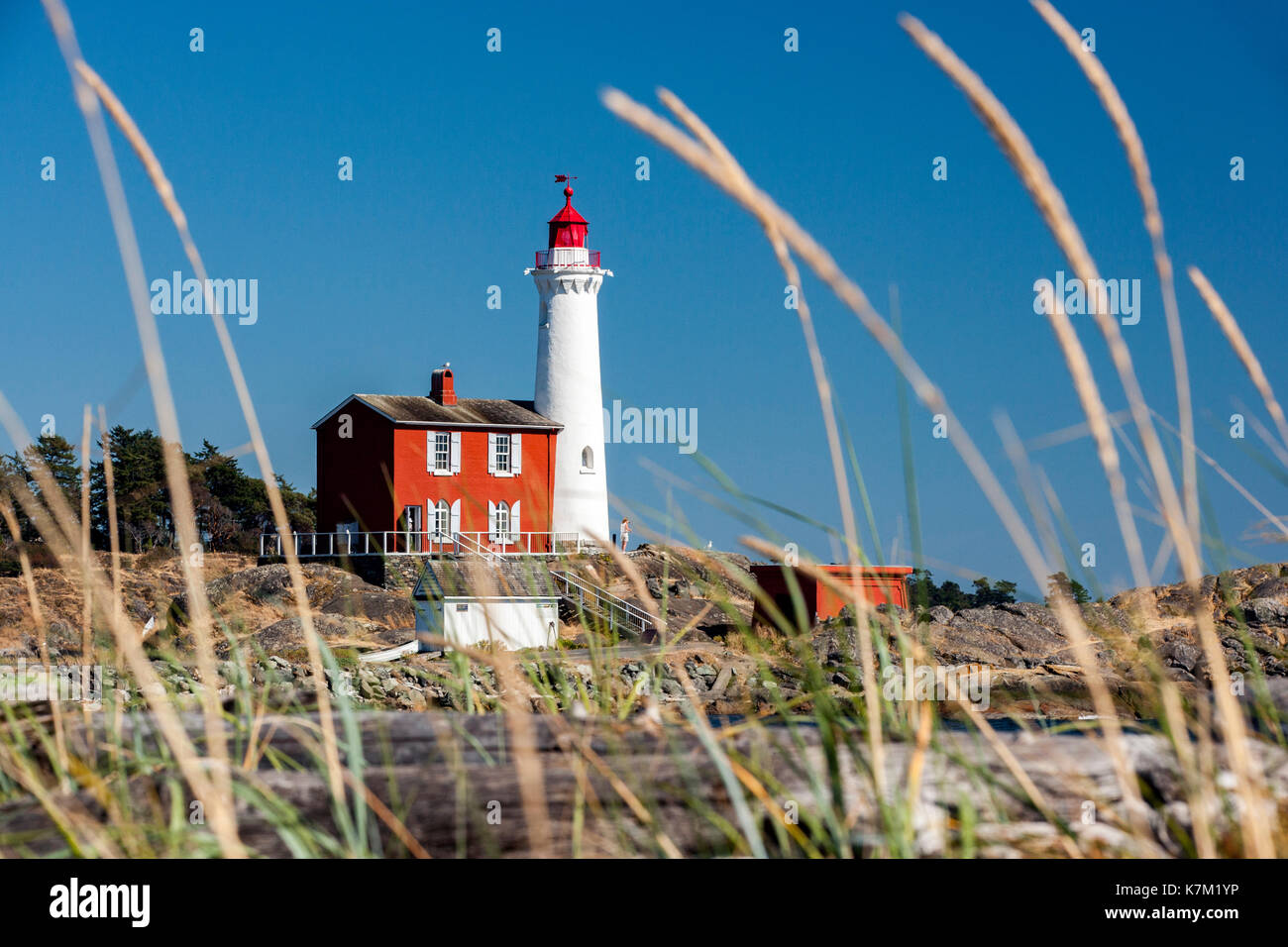 Fisgard Lighthouse and Fort Rodd Hill, Victoria, Vancouver Island, British Columbia, Canada Stock Photo