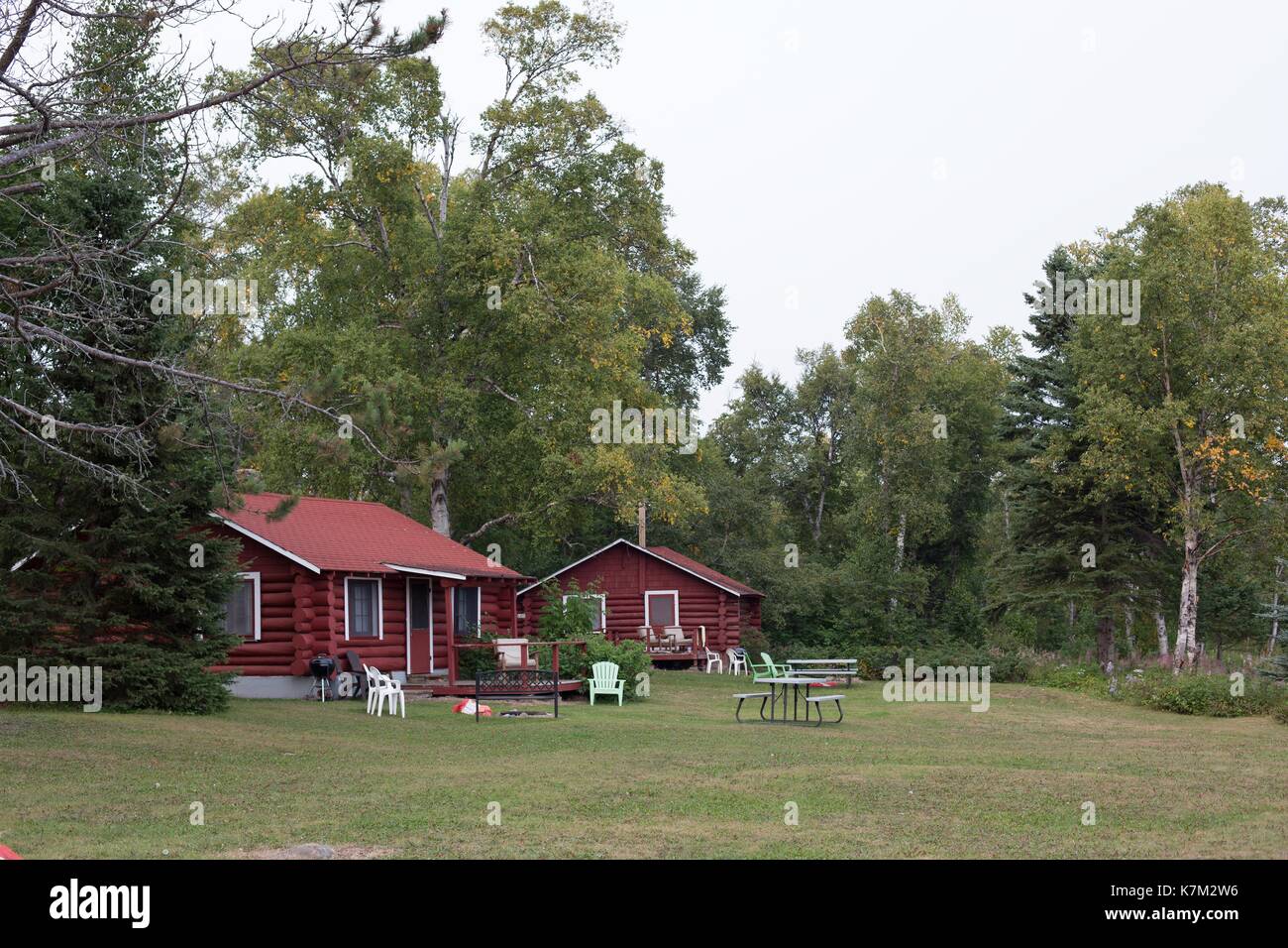 Cabins at Lamb's resort in Schroeder, Minnesota, USA Stock Photo