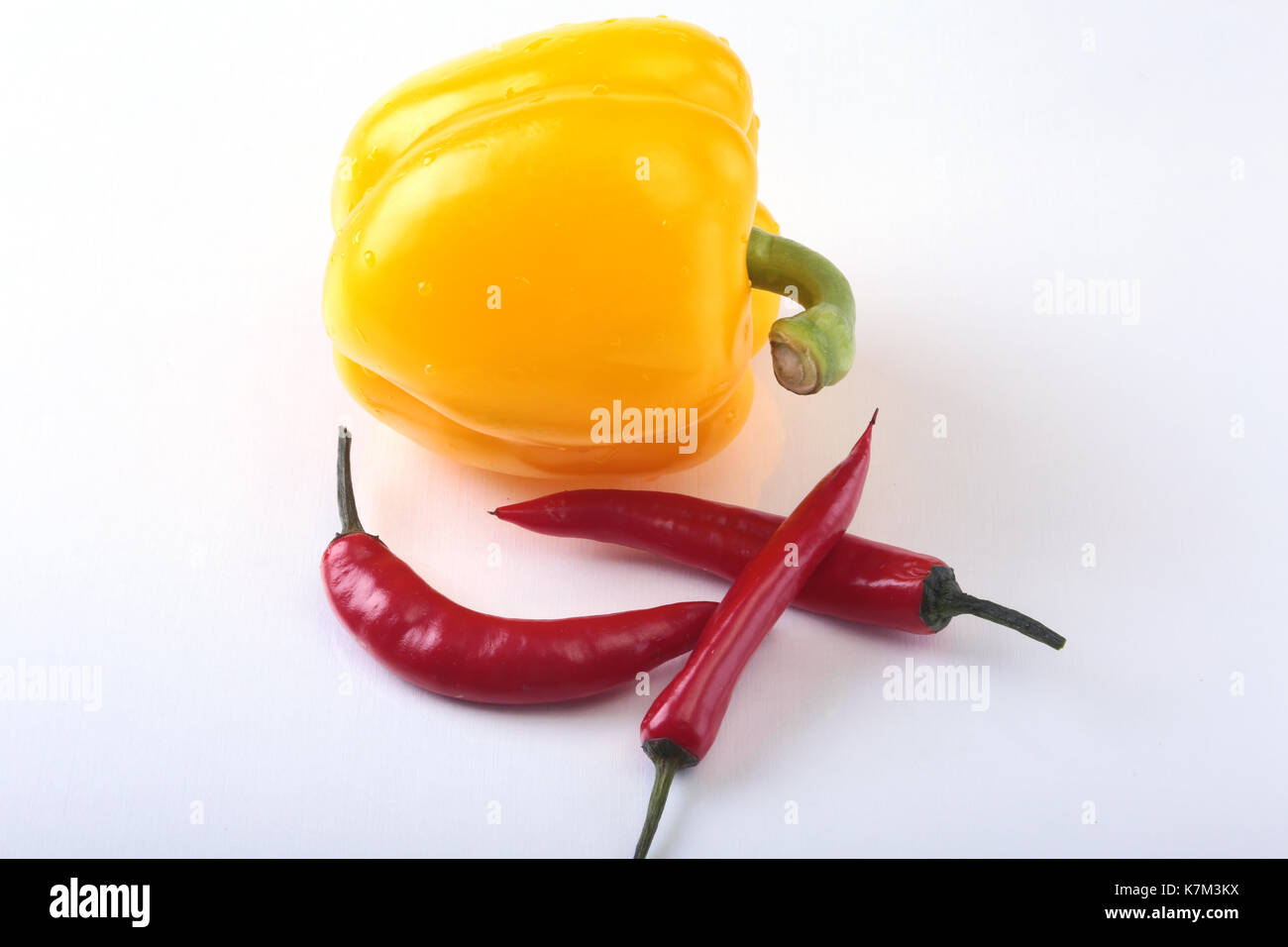 Assorted vegetables, fresh bell pepper, chilli pepper isolated on white ...