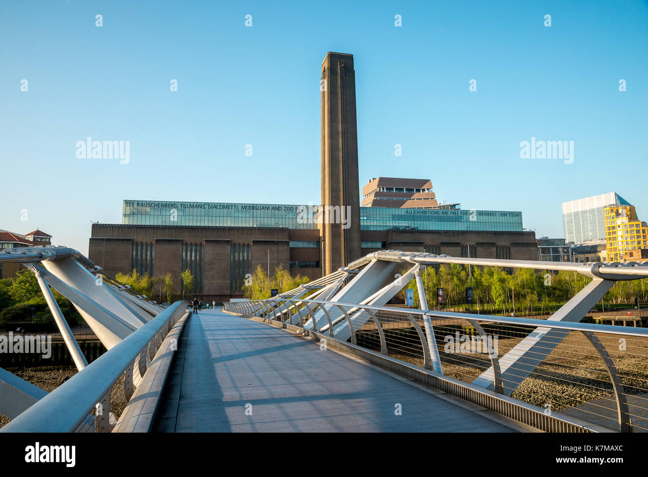 Tate Modern Exhibition centre on South Bank of Thames river, view from Millennium Bridge Stock Photo