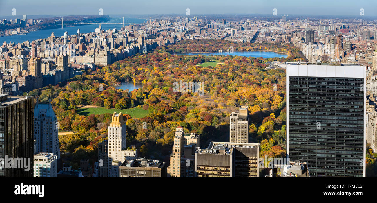 Aerial view of Central Park in Autumn. Manhattan, New York City Stock Photo