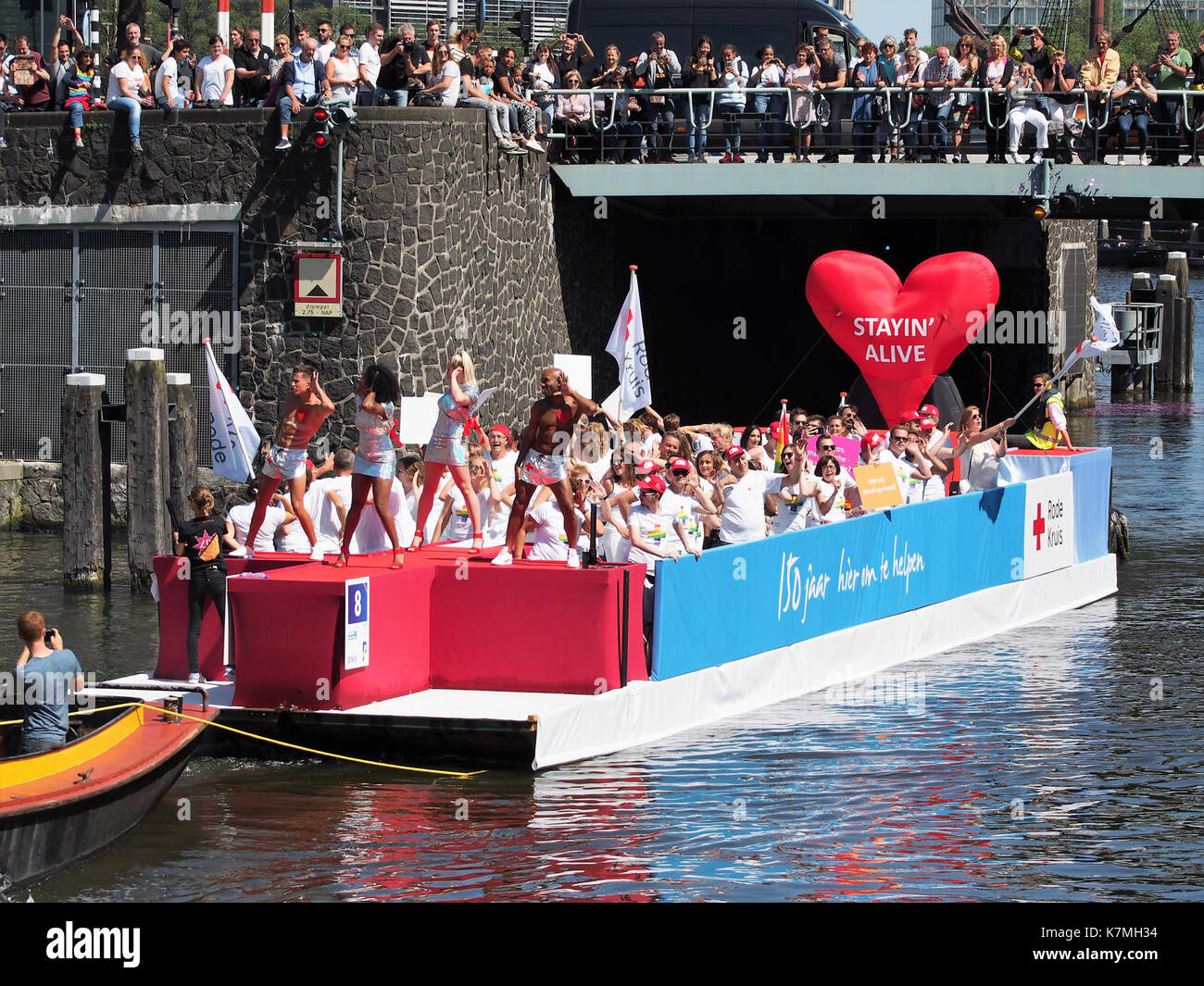 The image captures Boat 8, part of the 2017 Canal Parade in Amsterdam ...