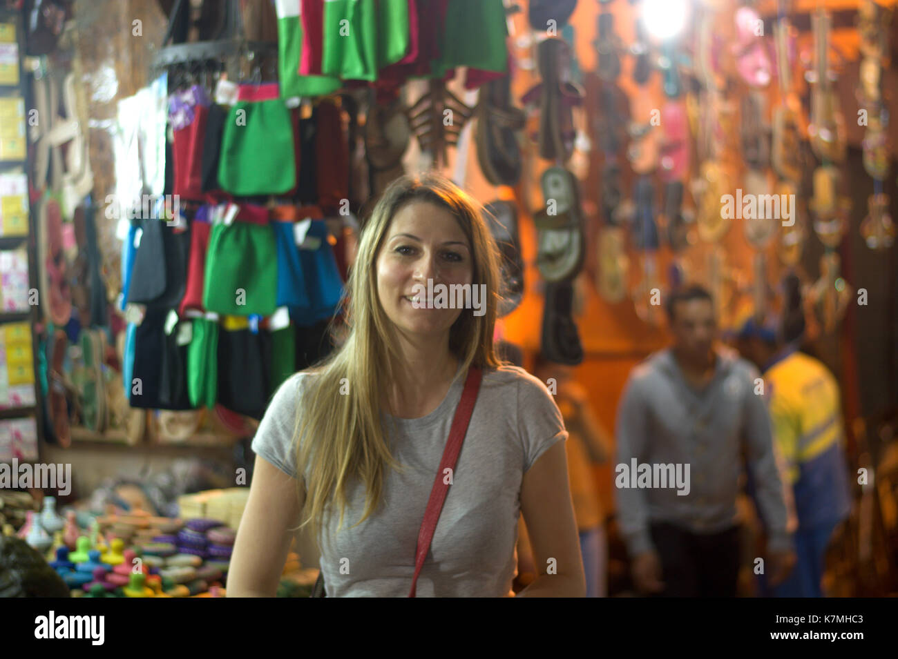 The girl in the oriental market on a spring night Stock Photo