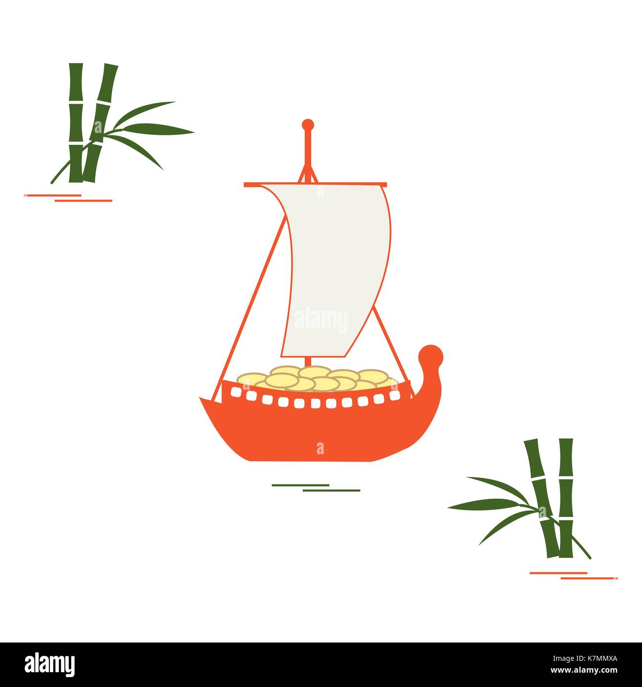 Japanese treasure ship - traditional talismans and New Year's souvenirs. Festive traditions of different countries. Stock Vector