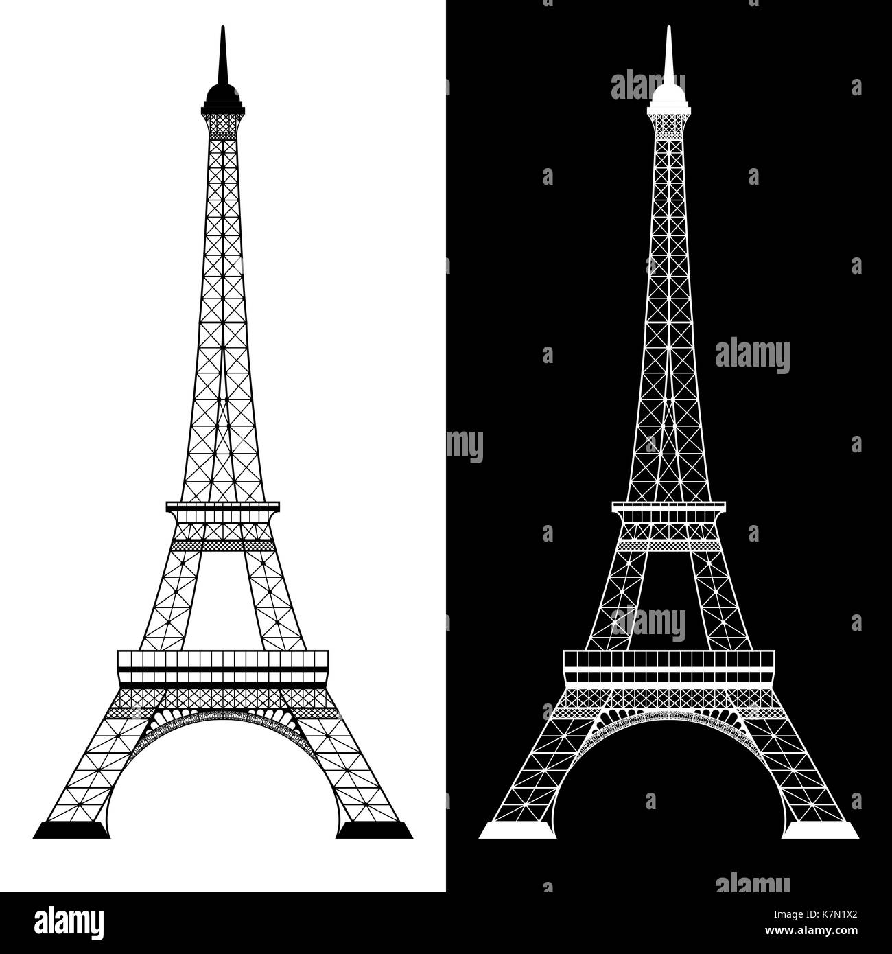 Icon of Eiffel tower on white and black background. Vector illustration Stock Vector