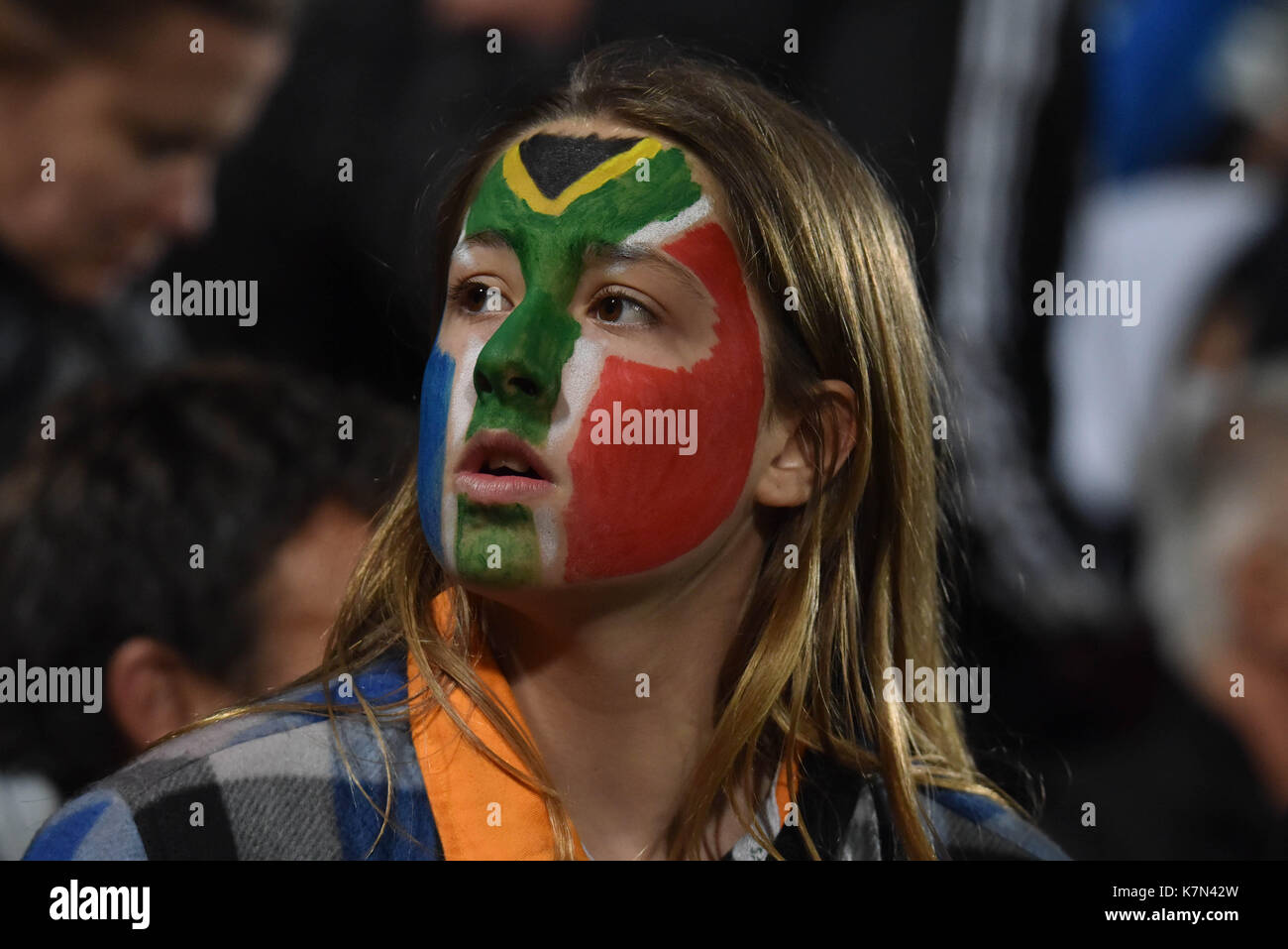Auckland, New Zealand. 16th Sep, 2017. South Africa fans during the Rugby Championship test match between the New Zealand All Blacks and the South Africa Springboks at QBE stadium in Auckland on Sep 16, 2017. All Blacks beats Springboks 57-0. Credit: Shirley Kwok/Pacific Press/Alamy Live News Stock Photo