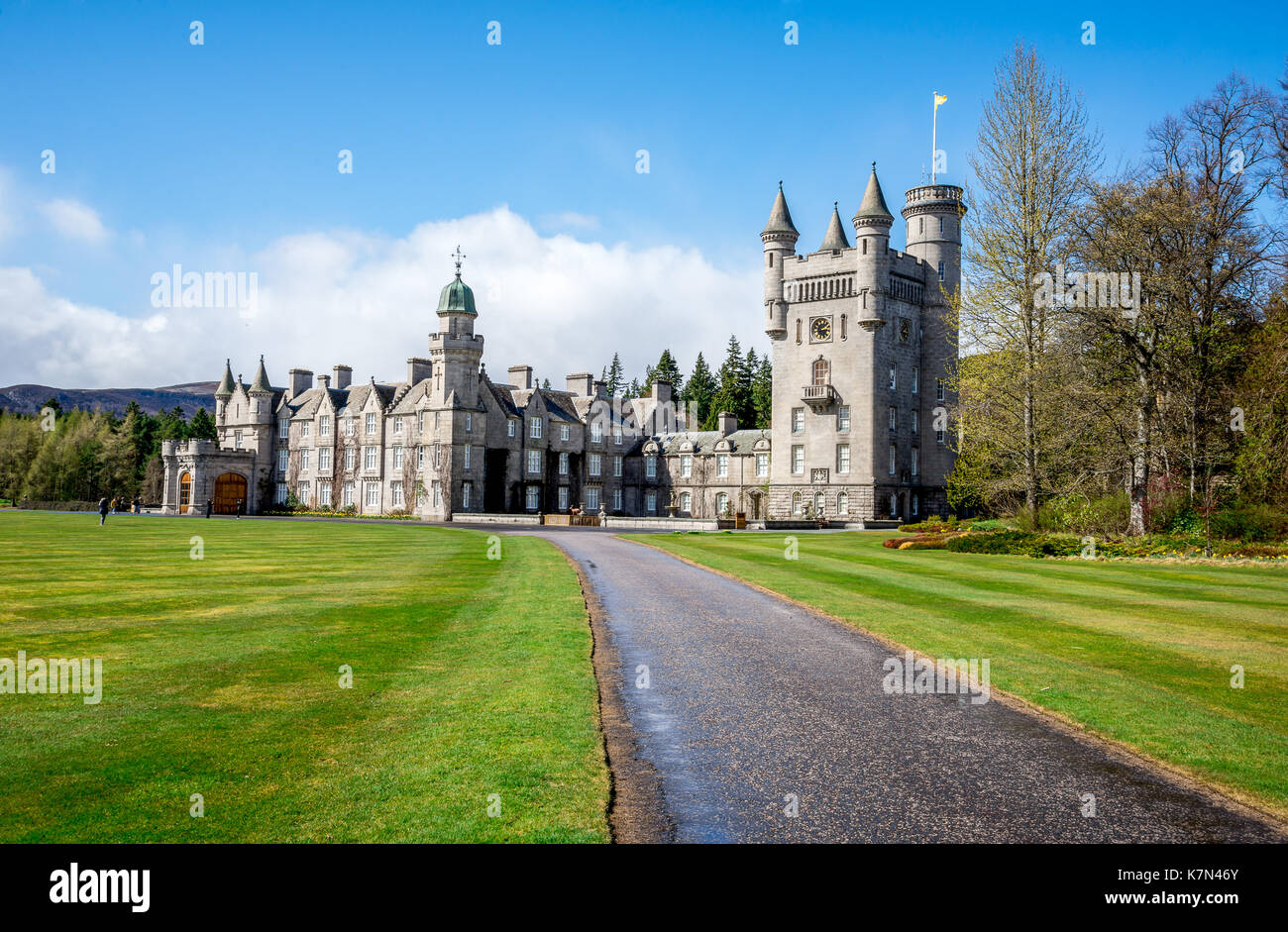 A road to Balmoral Castle in spring, Aberdeenshire, Scotland Stock Photo