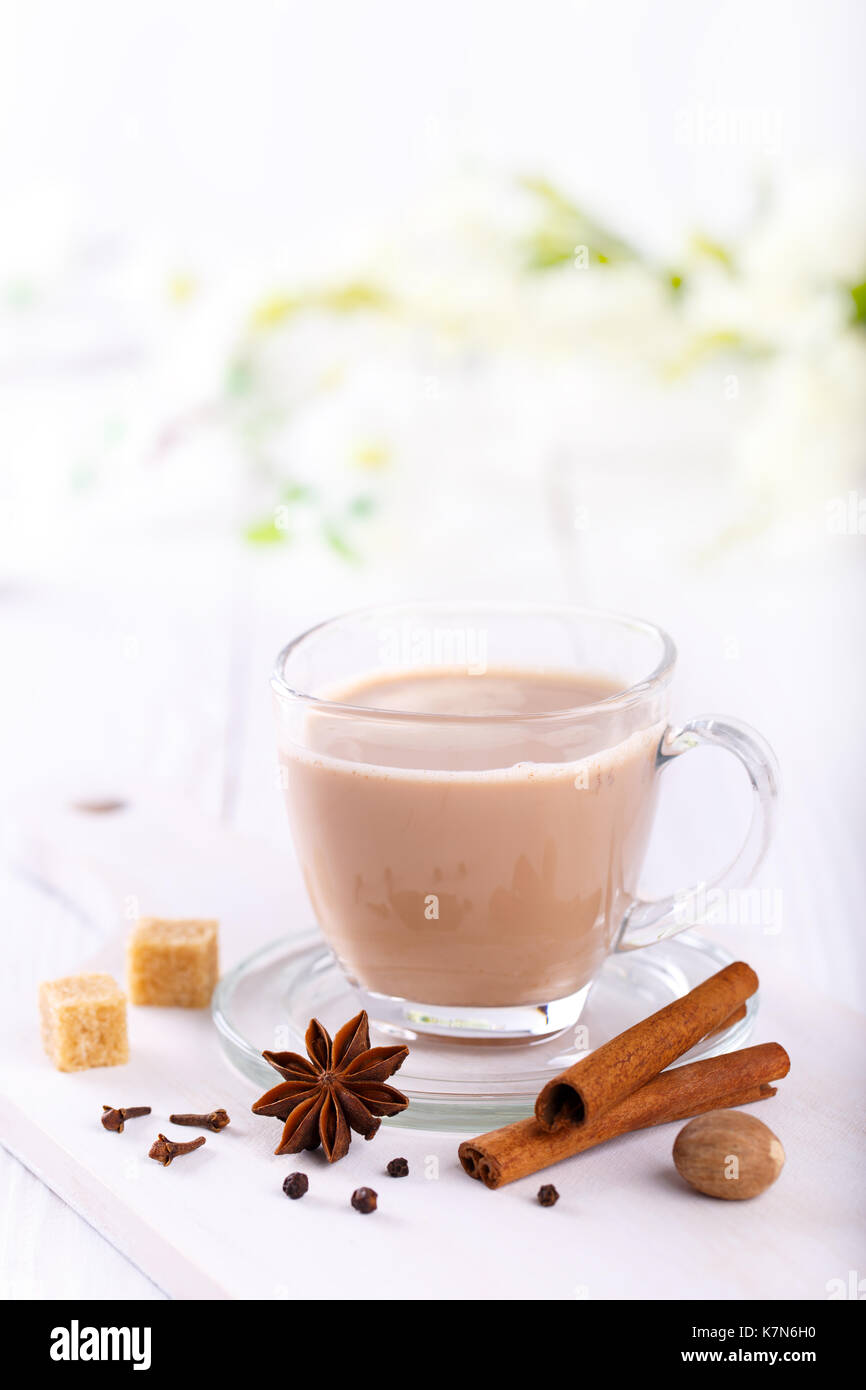masala chai tea, traditional indian tea with milk and spices Stock