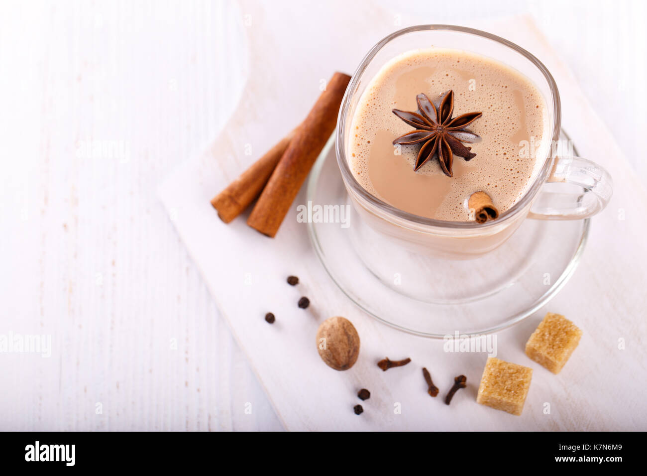 masala chai tea, traditional indian tea with milk and spices Stock
