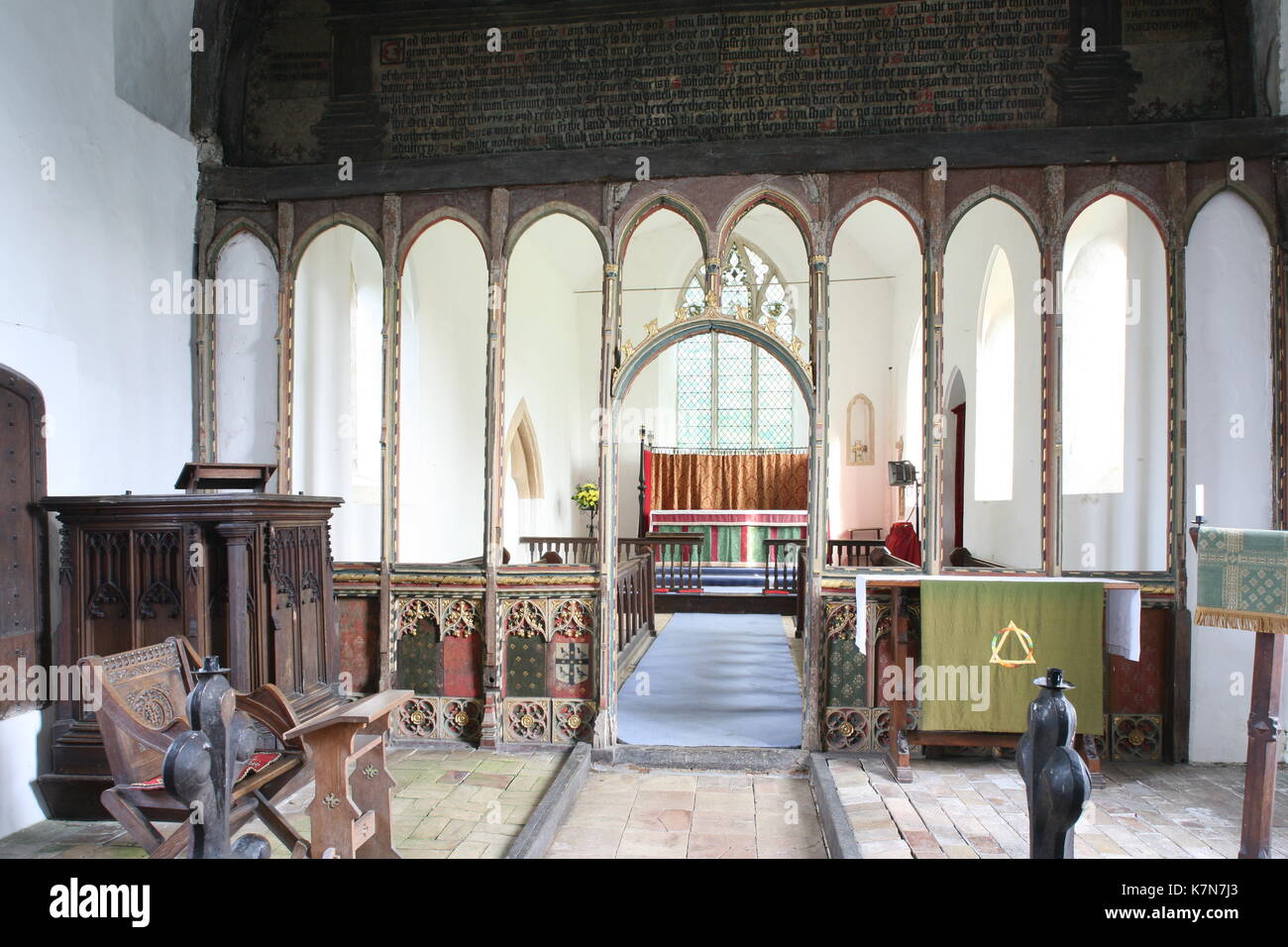 Tivetshall St Margaret, St Margaret's Parish Church, Norfolk, Nave and Chancel Screen Stock Photo
