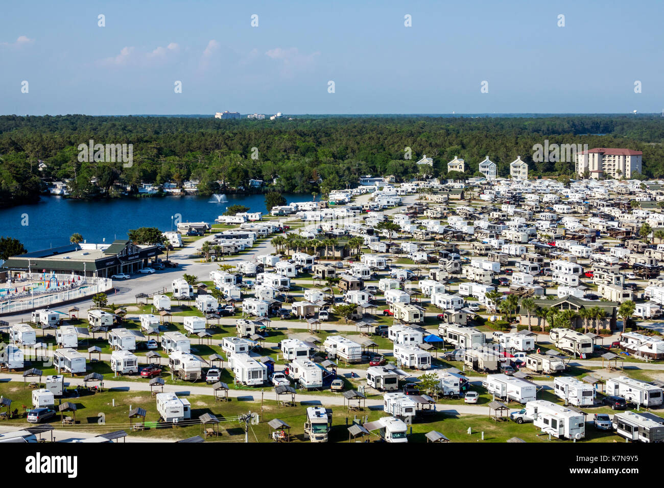 Myrtle Beach South Carolina,Myrtle Beach RV Travel Park,recreational vehicles,trailer,caravan park,campground,aerial overhead view from above,bird's-e Stock Photo