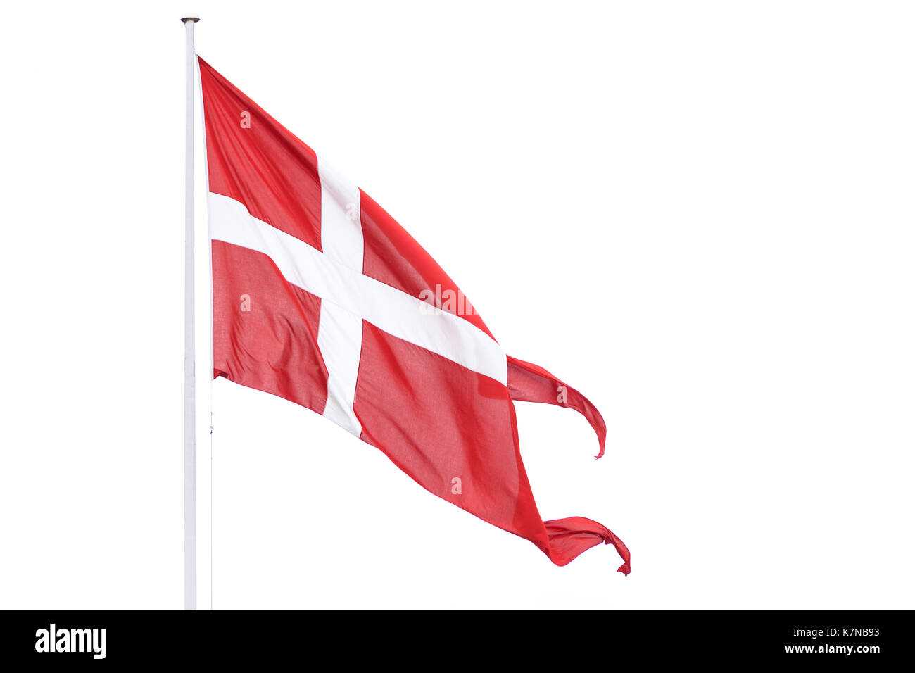 Flag of Denmark waving on a white background Stock Photo