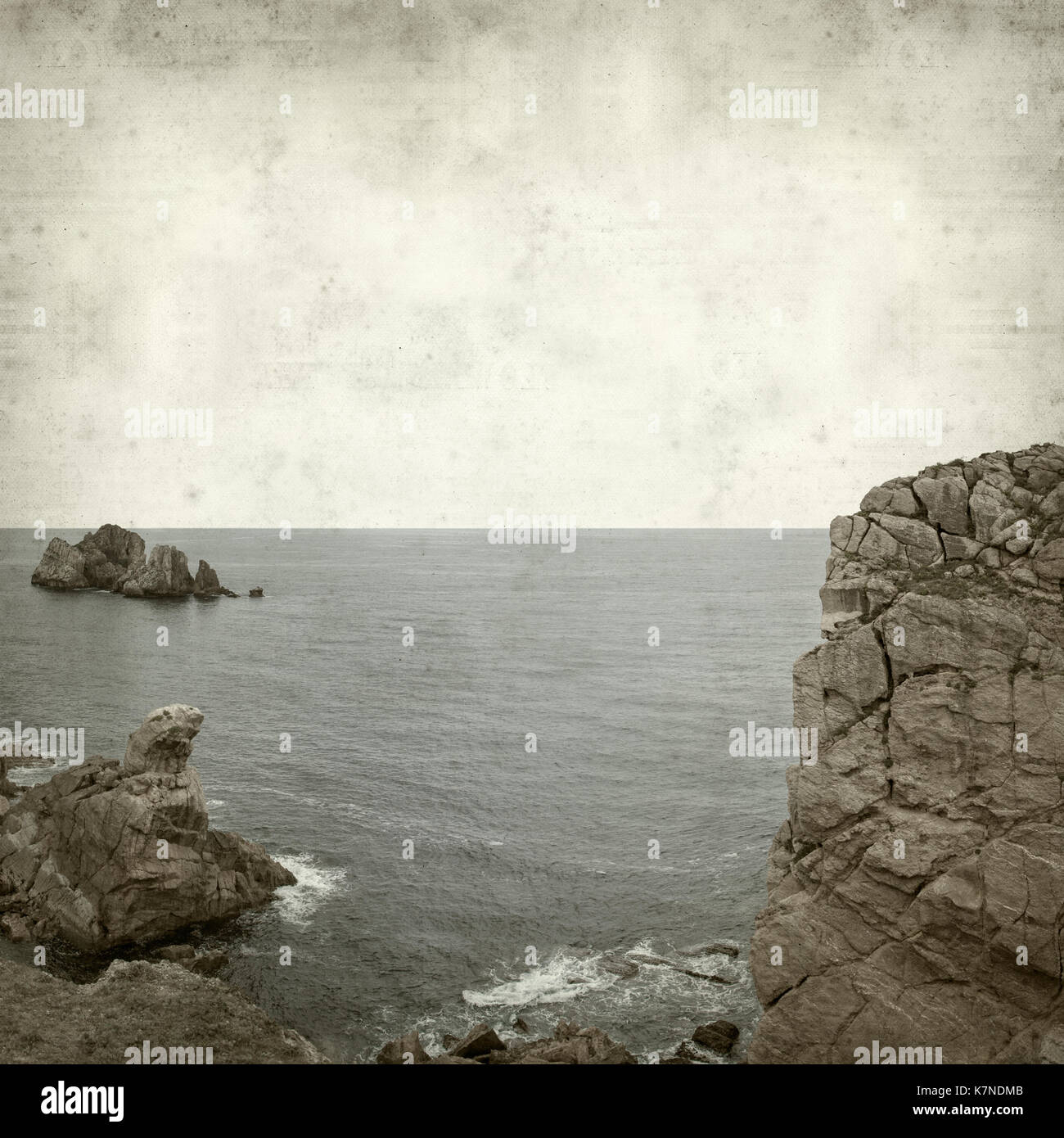 textured old paper background with Costa Quebrada, Cantabria Stock