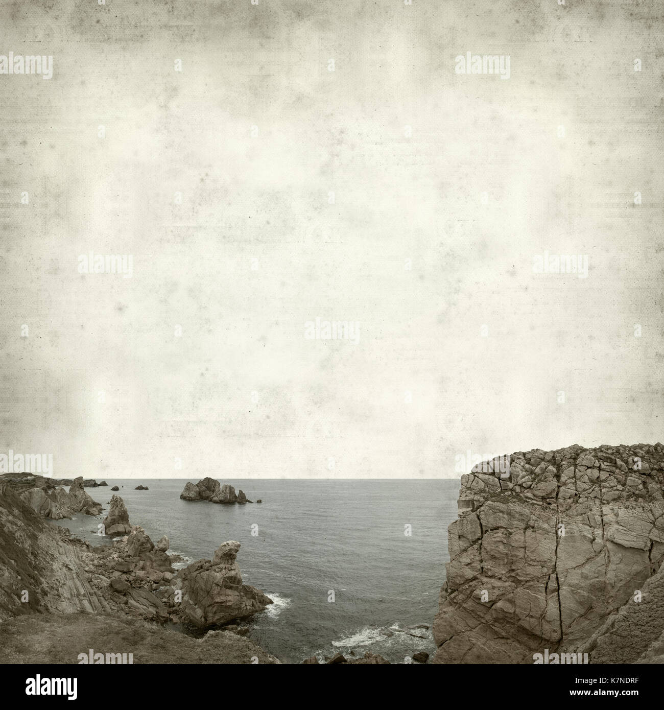 textured old paper background with Costa Quebrada, Cantabria Stock