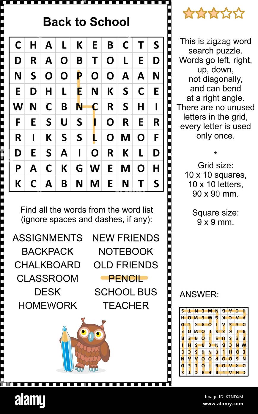Back to school themed word search puzzle. Answer included Stock ...