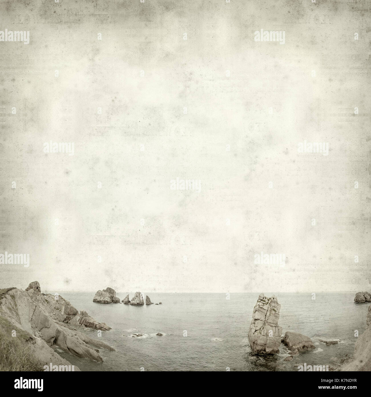 textured old paper background with Costa Quebrada, Cantabria Stock