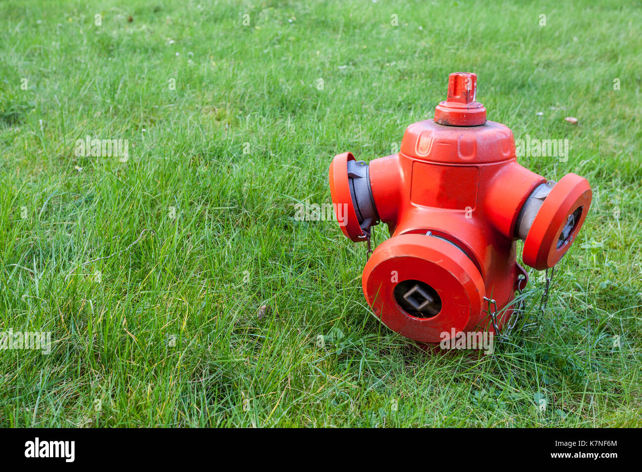In the park in the grass is this old hydrant Stock Photo
