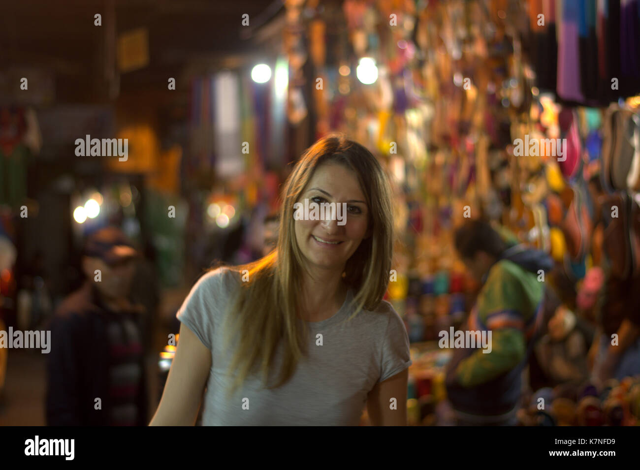 The girl in the oriental market on a spring night Stock Photo