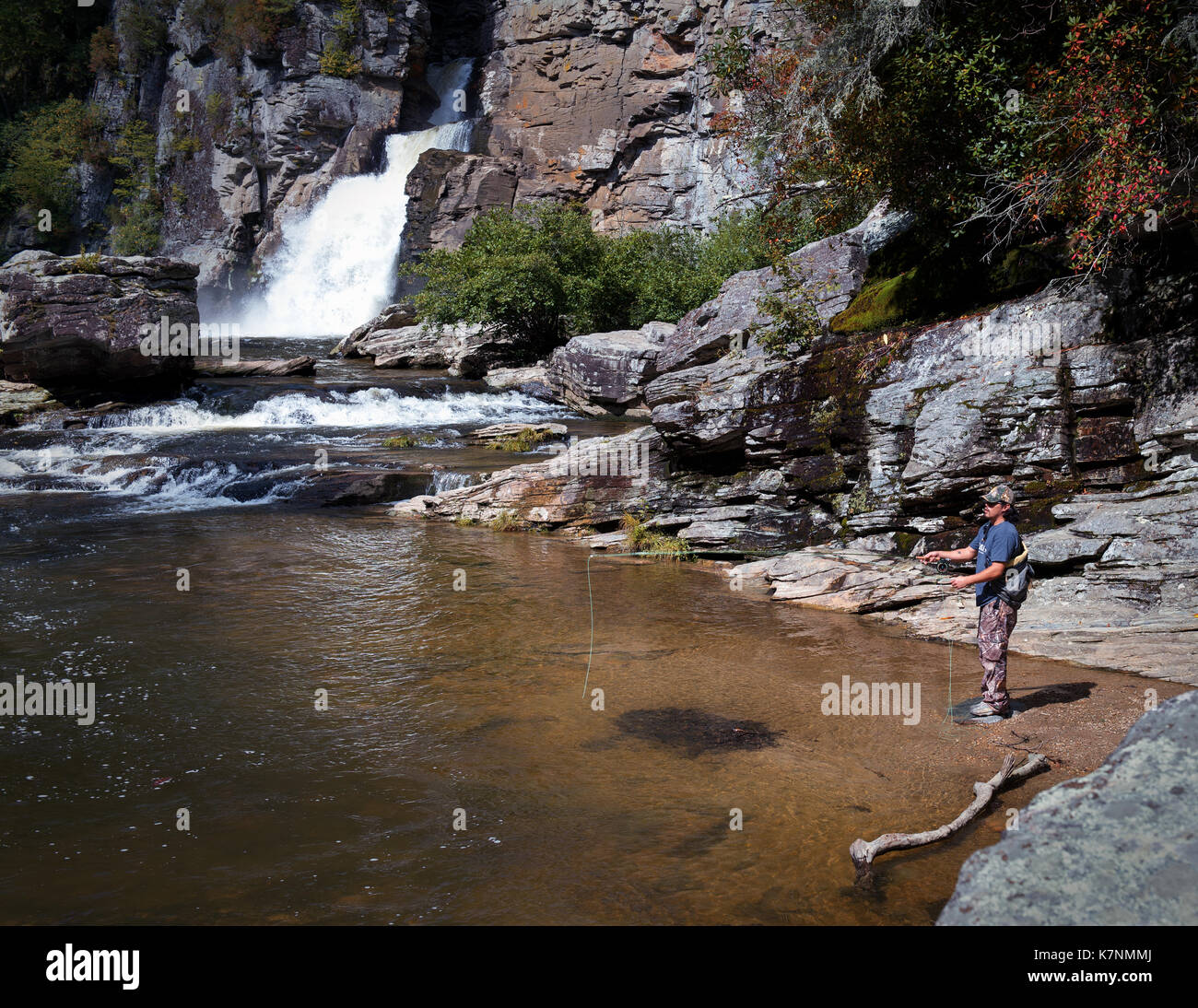 Fly Fisherman Trout Fishing Linville River North Carolina Fishing