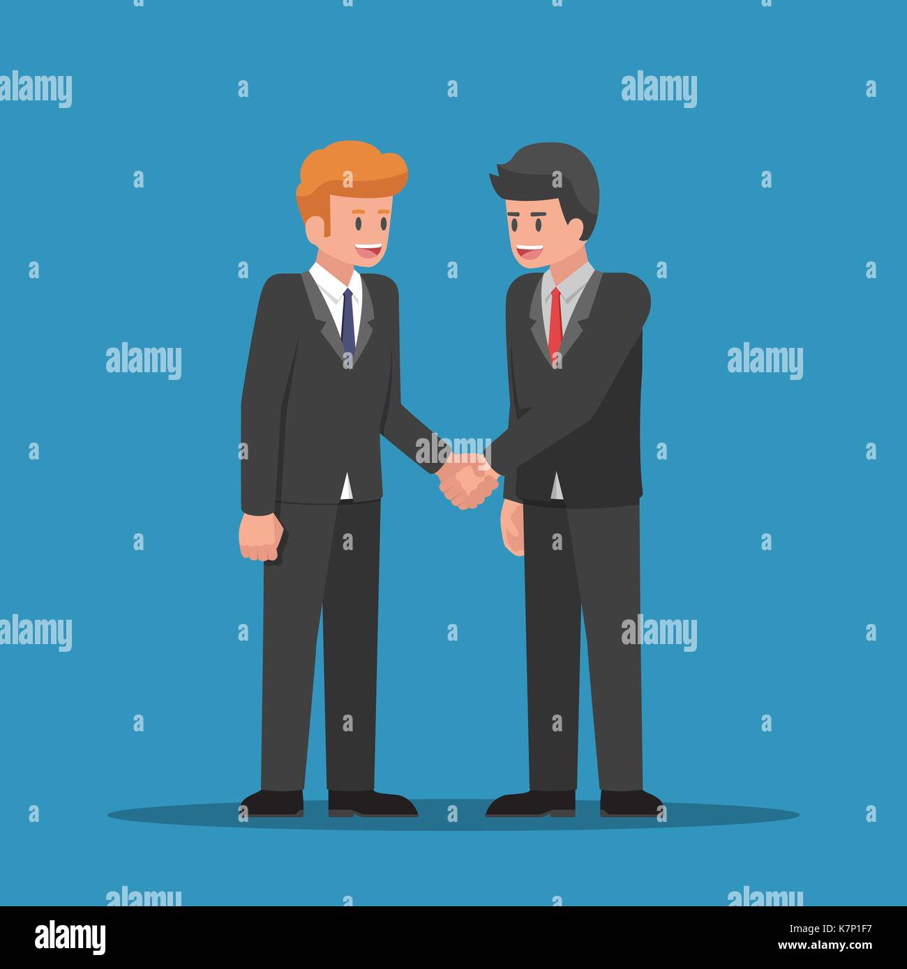 Businessmen shaking hands together. Business partnership and teamwork concept. Stock Vector