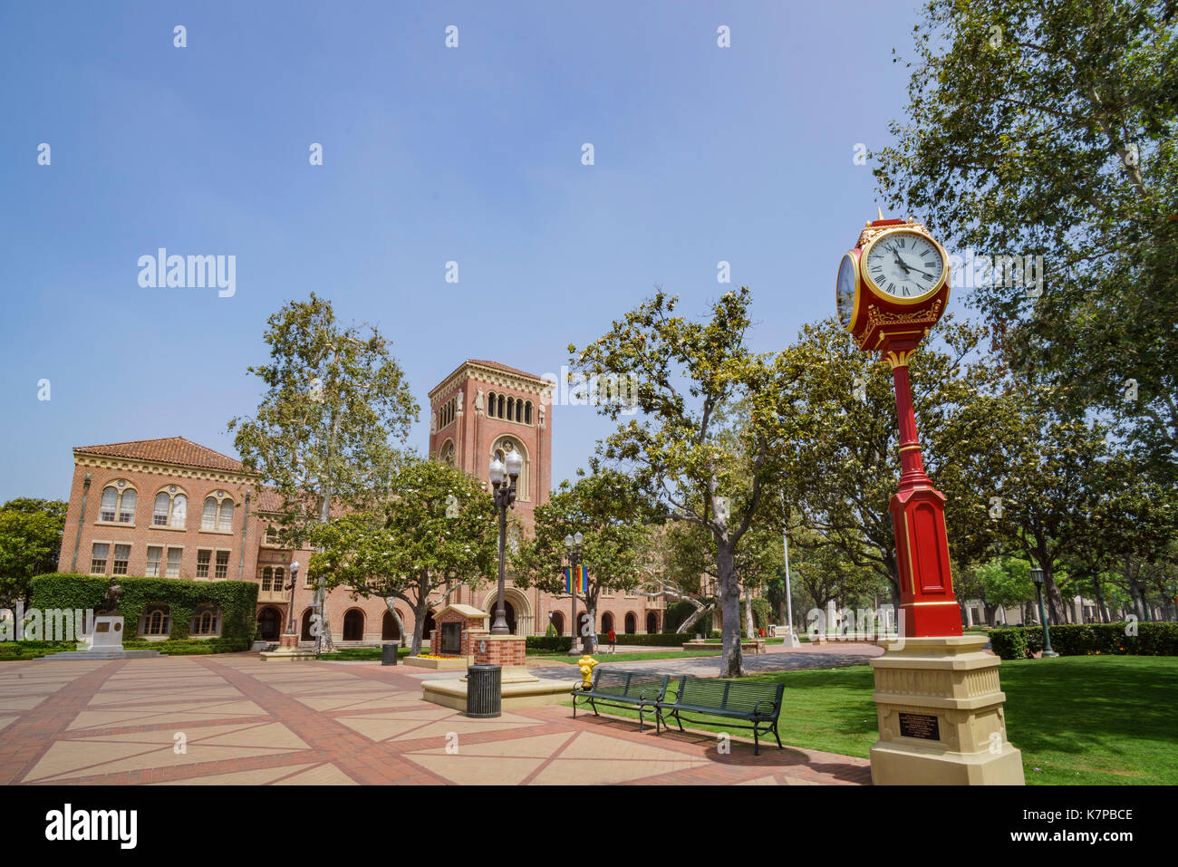 Los Angeles, JUN 4: Old clock and Bovard Aministration, Auditorium of the University of Southern California on JUN 4, 2017 at Los Angeles Stock Photo