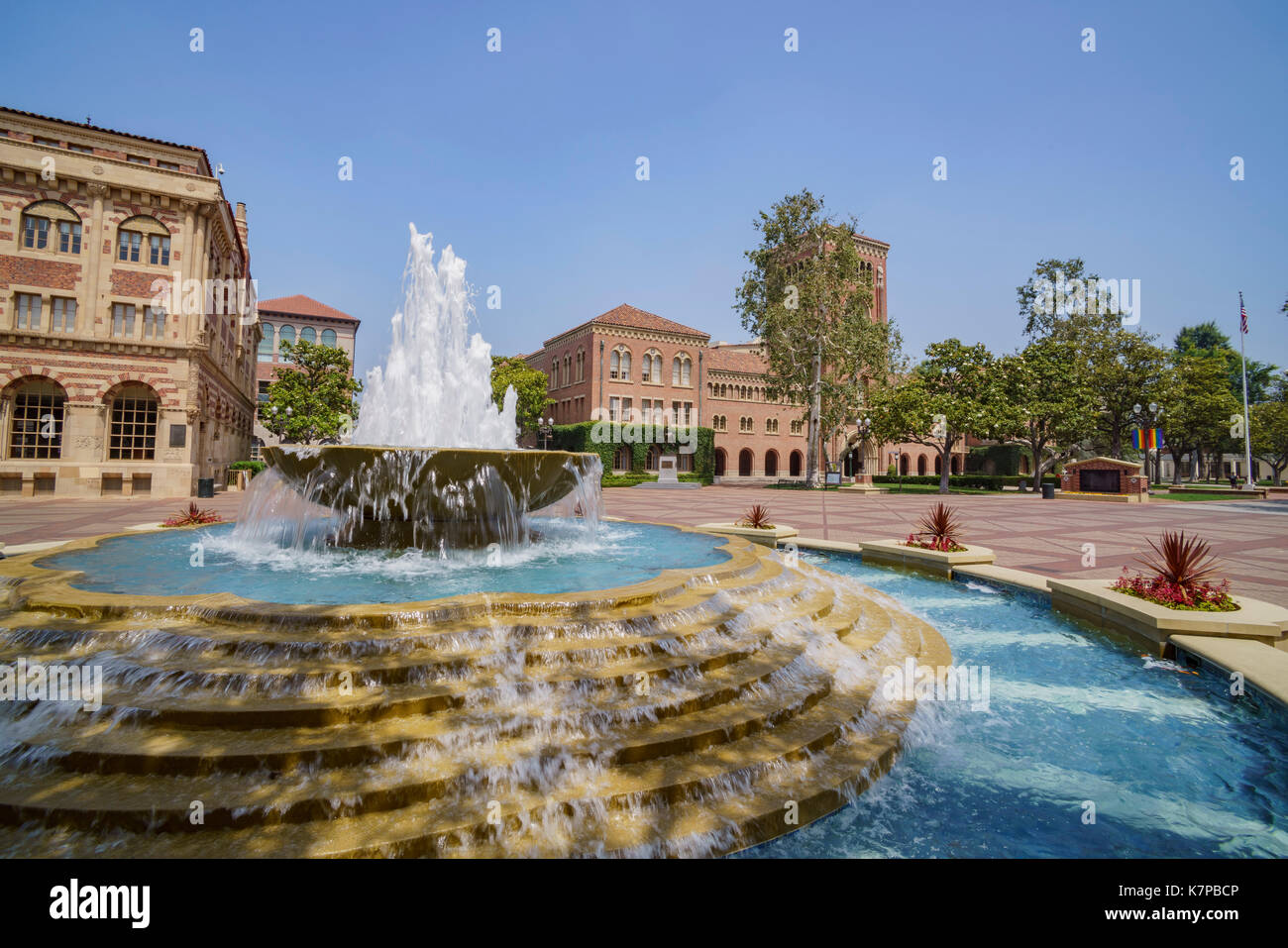 Los Angeles, JUN 4: Fountain and Bovard Aministration, Auditorium of the University of Southern California on JUN 4, 2017 at Los Angeles Stock Photo