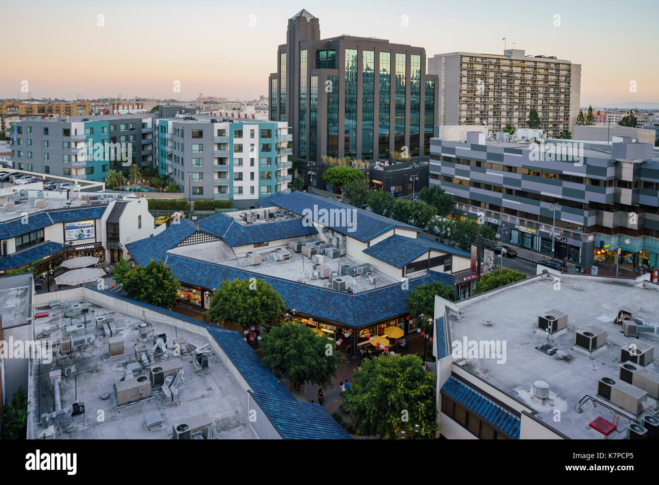 Los Angeles , JUN 15: Sunset Aerial view of Little tokyo on JUN 15, 2017 at Los Angeles, California Stock Photo