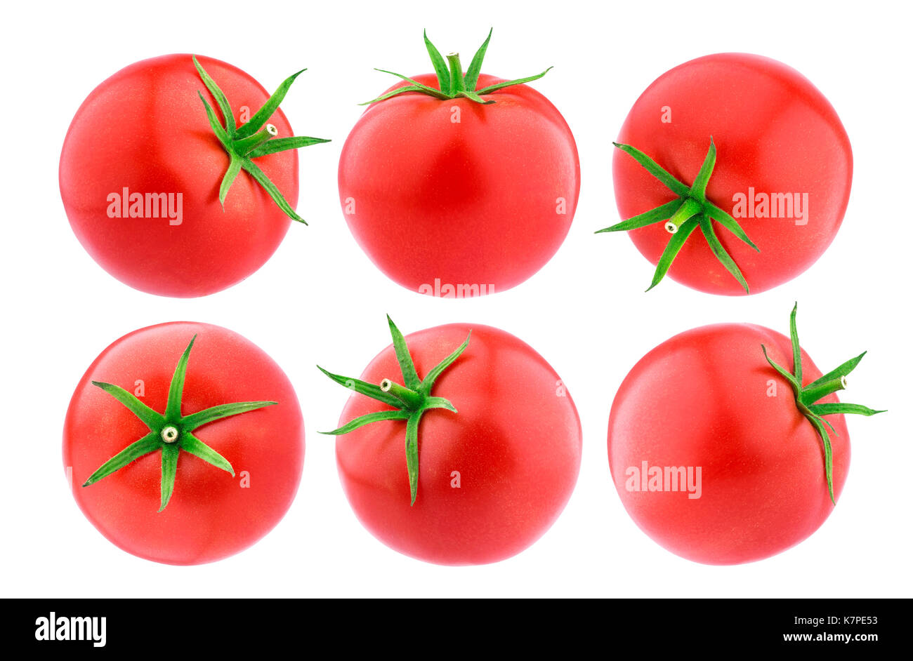 Tomatoes isolated. Whole Tomatoes on white background, big collection Stock Photo