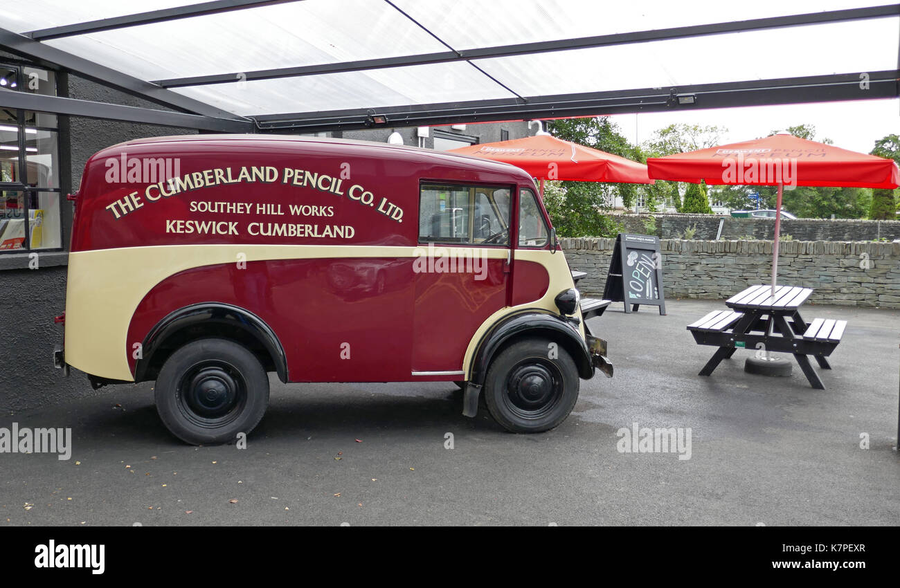 Morris J-Type Van at Derwent Pencil Museum, Keswick, Lake District, North West England Stock Photo