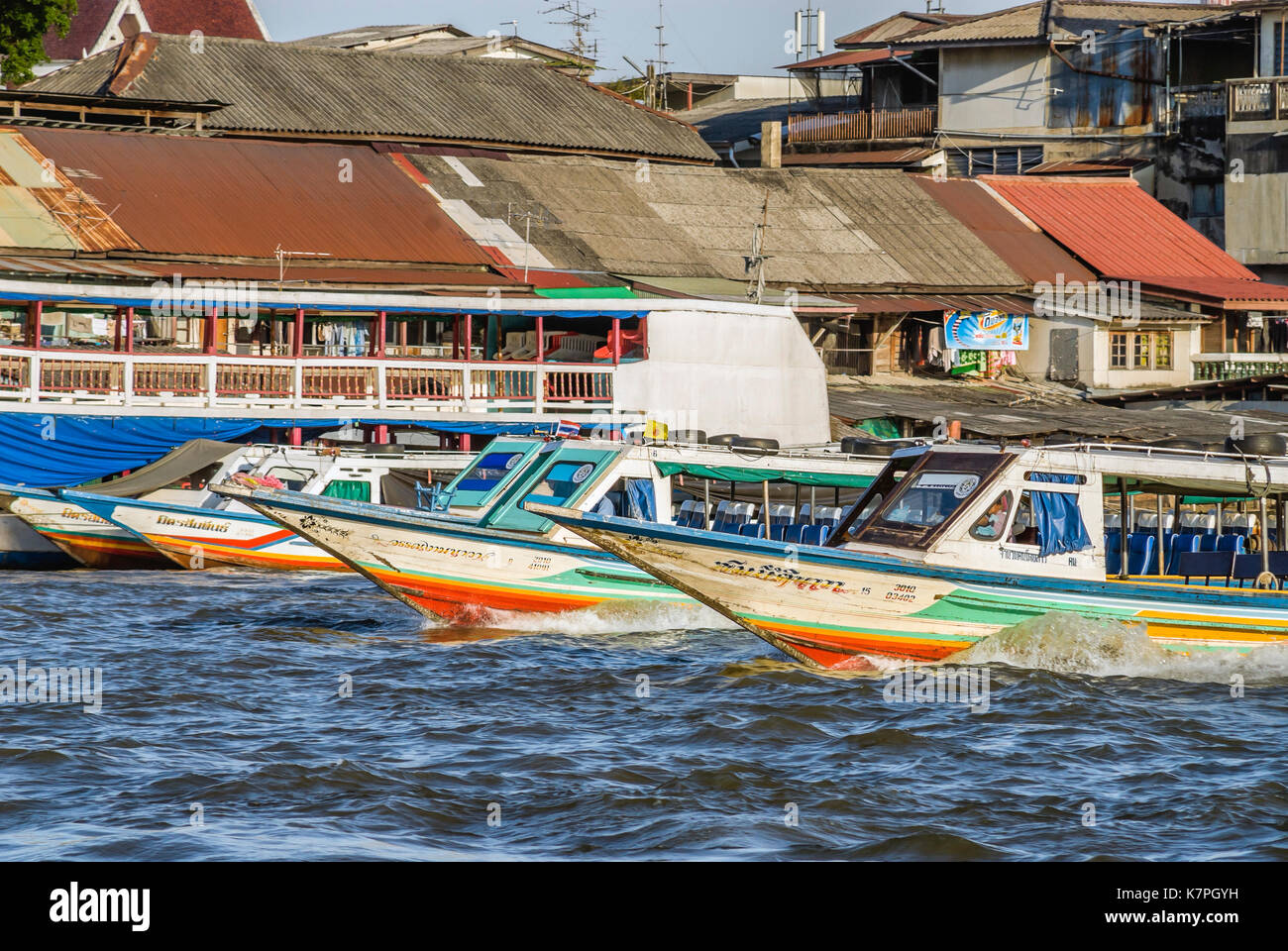 Speed Boat at the Chao Phraya River, Bangkok, Thailand Stock Photo