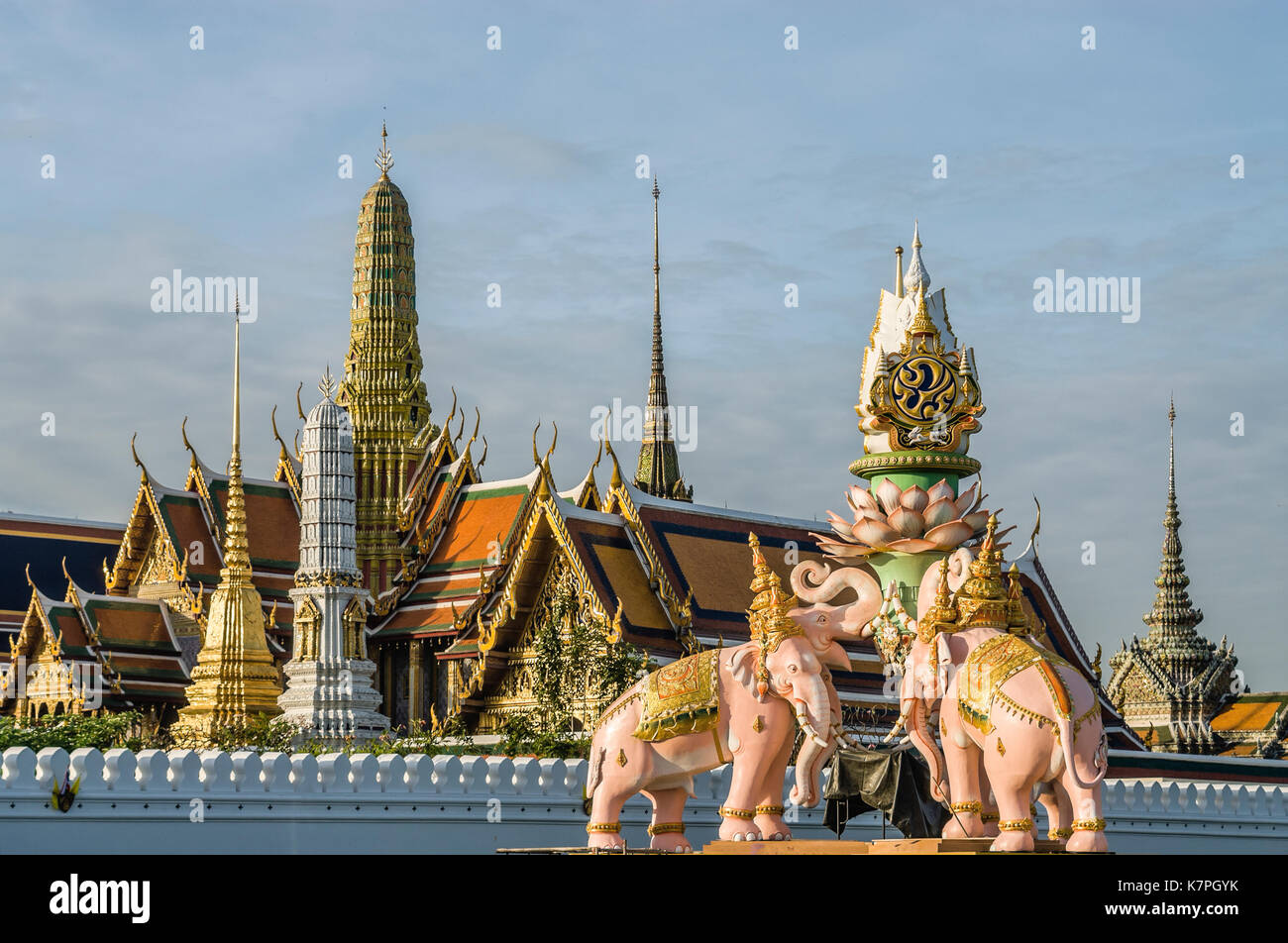 White elephant monument displayed to honour of the Thai King Bhumibol Adulyadej 84th birthday celebration, Bangkok, Thailand Stock Photo