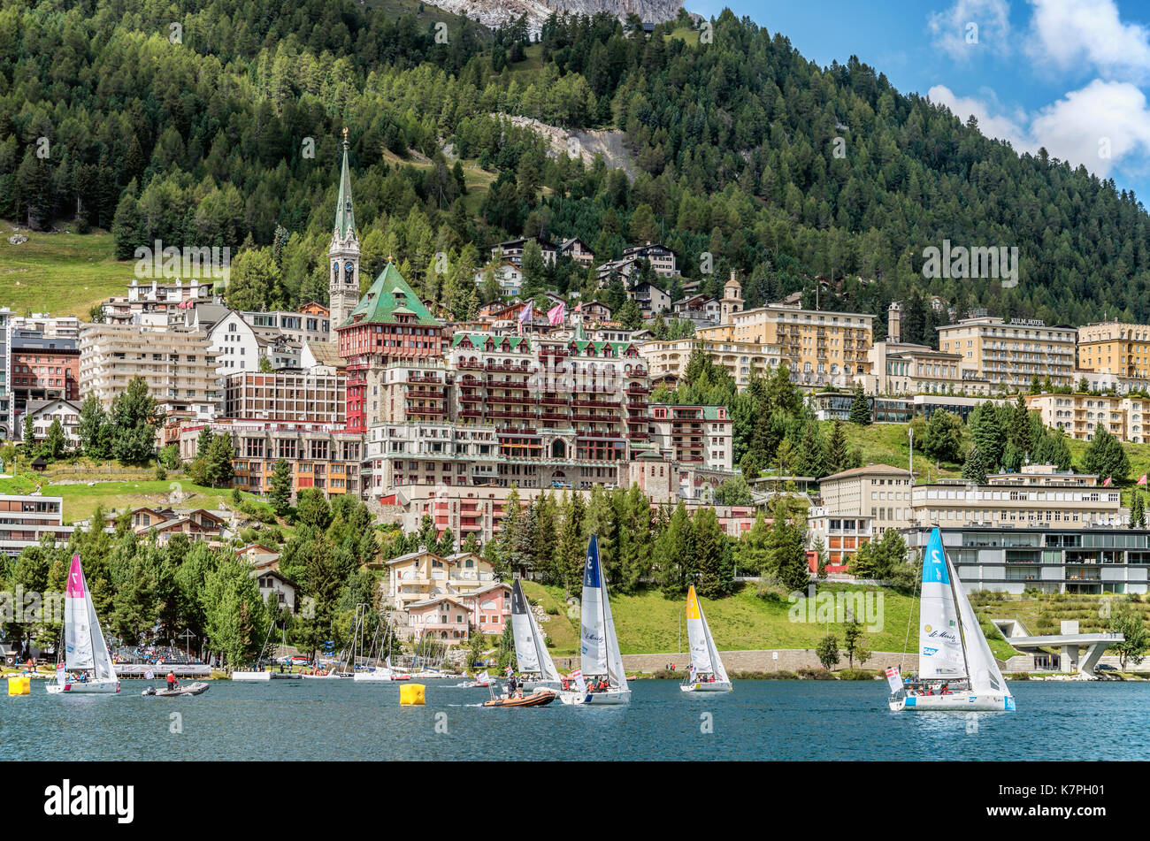 Sailing boats racing during the Match Race, St Moritz, Switzerland Stock Photo