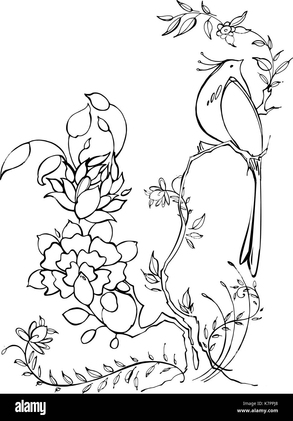 graphic flowers with bird Stock Vector Image & Art - Alamy