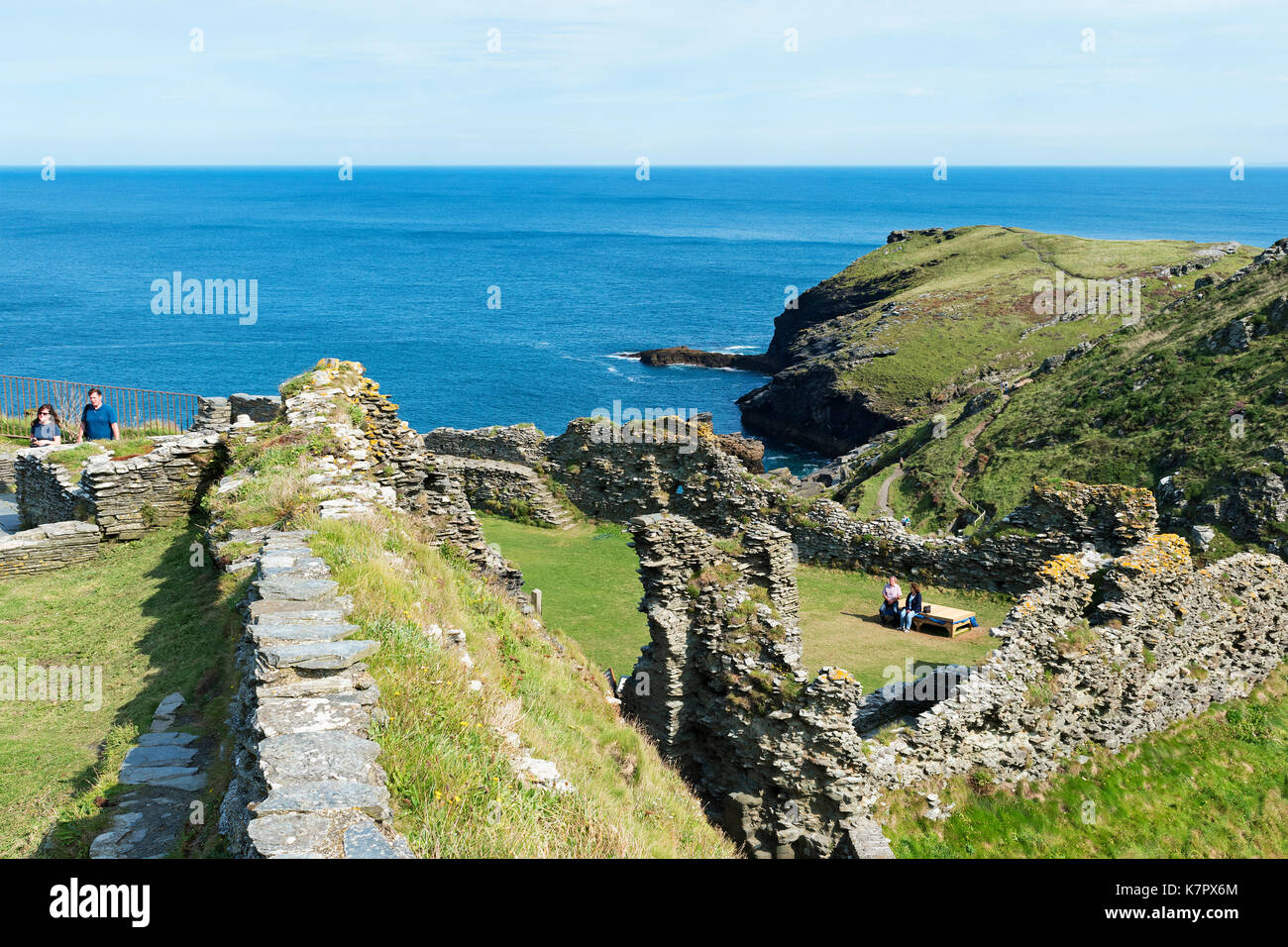 the remains of tintagel castle in cornwall, england, britain, uk, this is the fabled home of the legendary King Arthur Stock Photo