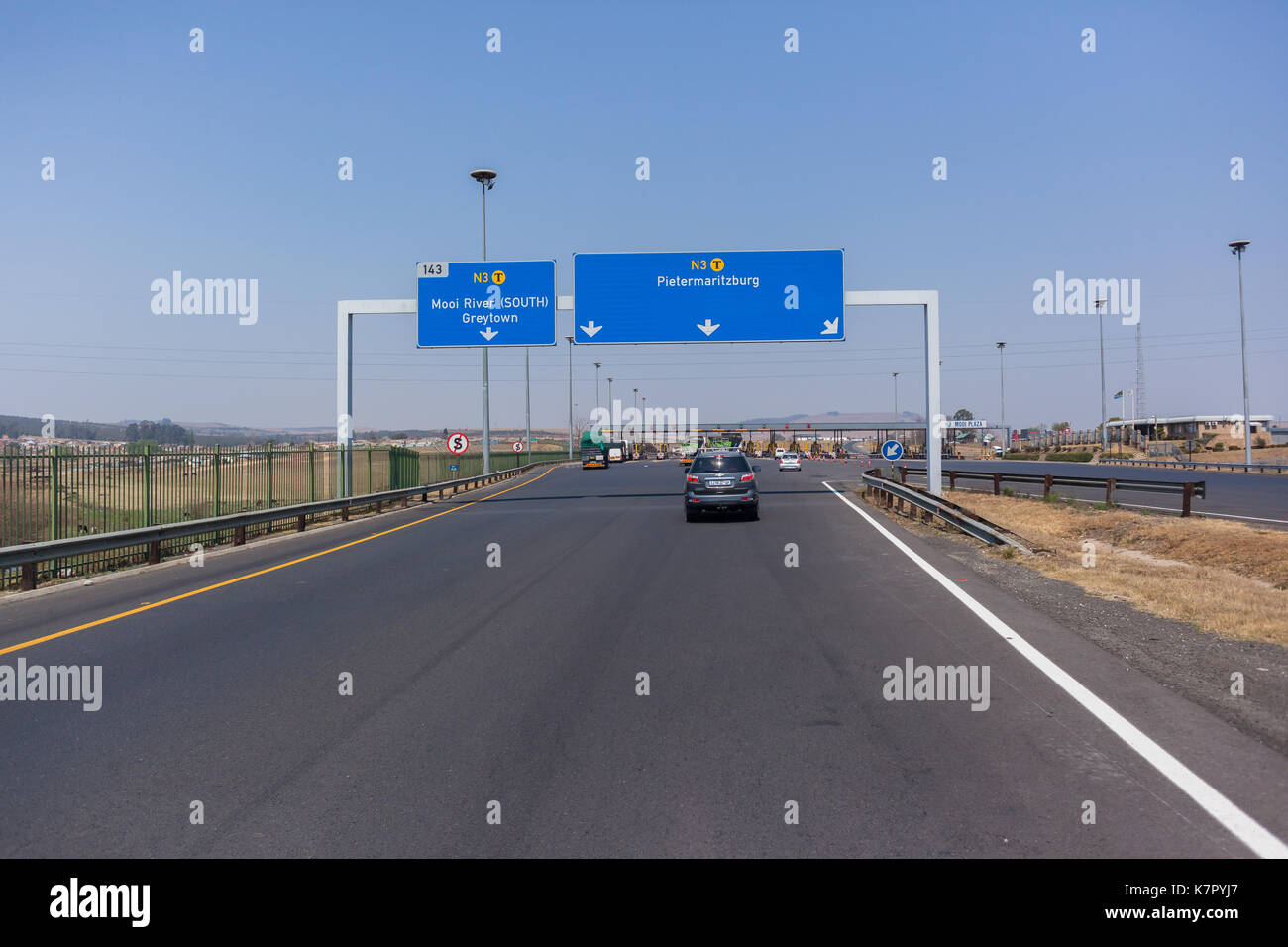 Drivers View travelling road highway toll gates vehicle route at N3