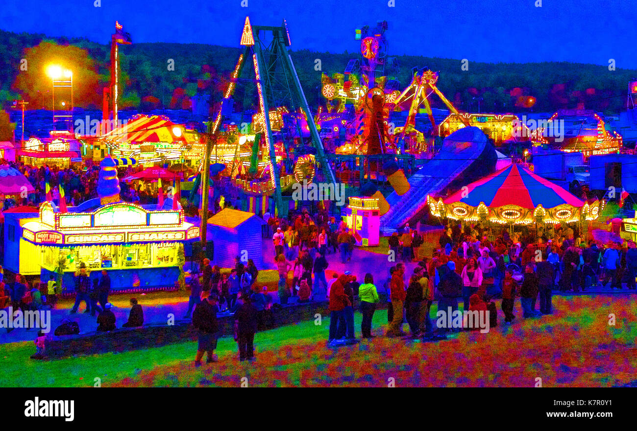 A posterized image of the midway at the Deerifeld Fair, Deerfield, New Hampshire - USA Stock Photo