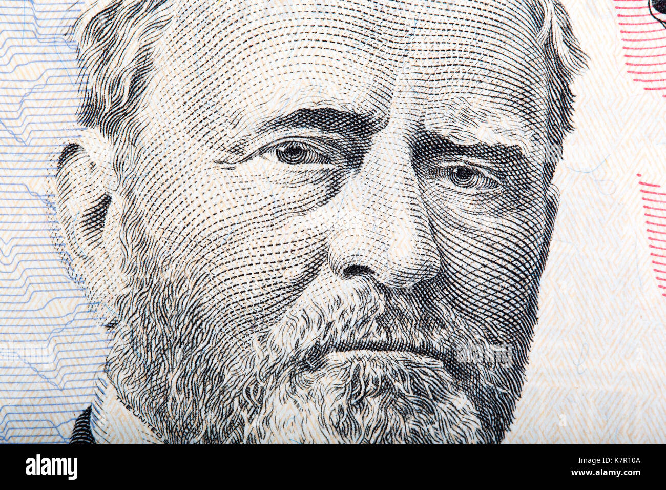 A U.S. fifty 50 dollar bill close up of Grant. High resolution photo. Stock Photo