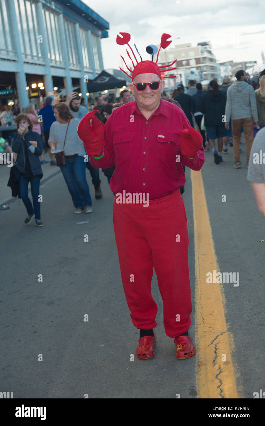 Local man dressed in lobster paraphernalia at the Hampton Beach Seafood Festival 2017 #hbsf17 Stock Photo