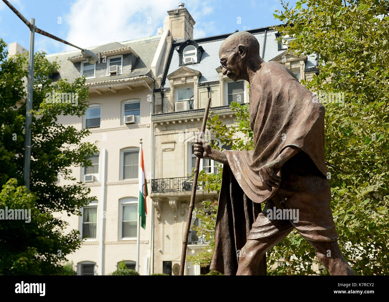 . 3rd Sep, 2017. The Mahatma Gandhi Memorial stands outside the Embassy of India in Washington. Dedicated in September 2000, the memorial depicts Mohandas Karamchand Gandhi in ascetic garb. Credit: Chuck Myers/ZUMA Wire/Alamy Live News Stock Photo