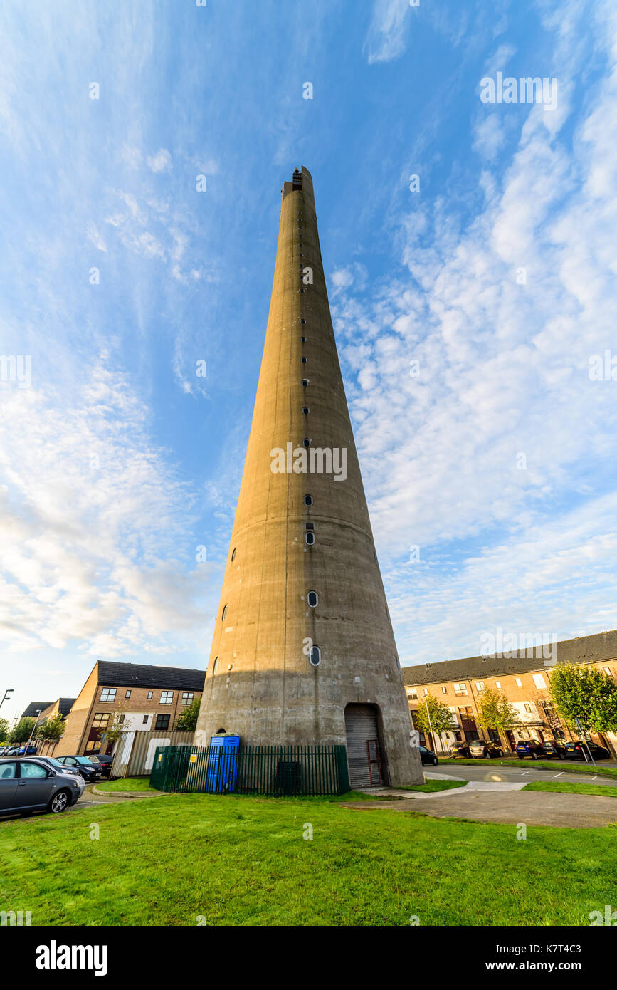 Northampton, UK - Sep 10, 2017: Northampton National lift tower over morning cityscape. Stock Photo