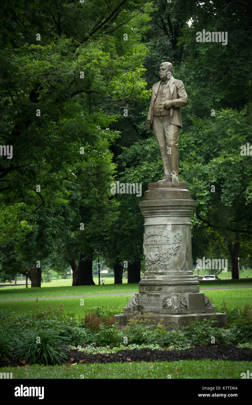 Statue of Thomas Armstrong in Allegheny Commons Park on the North Side of Pittsburgh, Pennsylvania USA Stock Photo