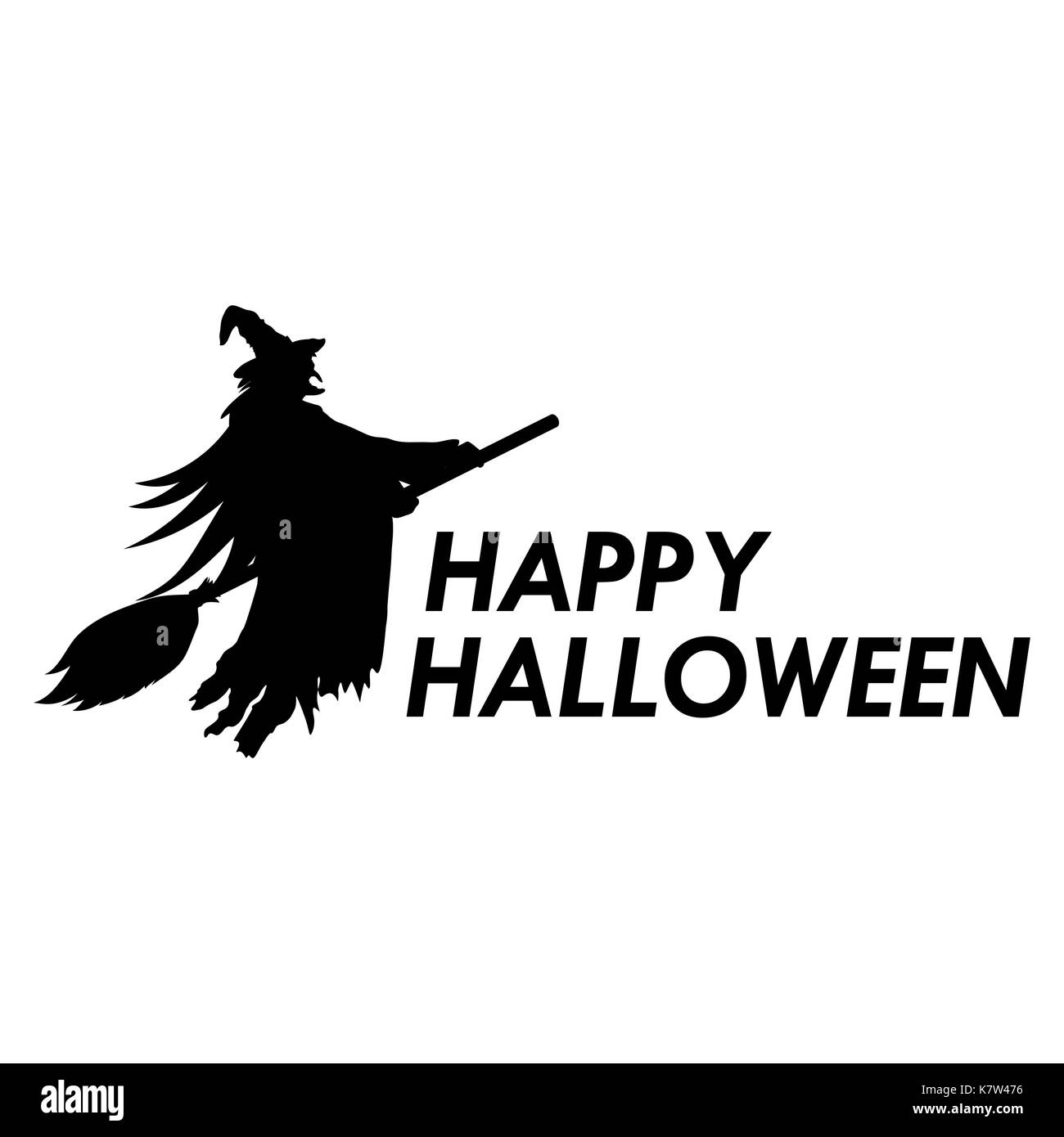 Silhouette of witch on a broomstick on Halloween Stock Vector